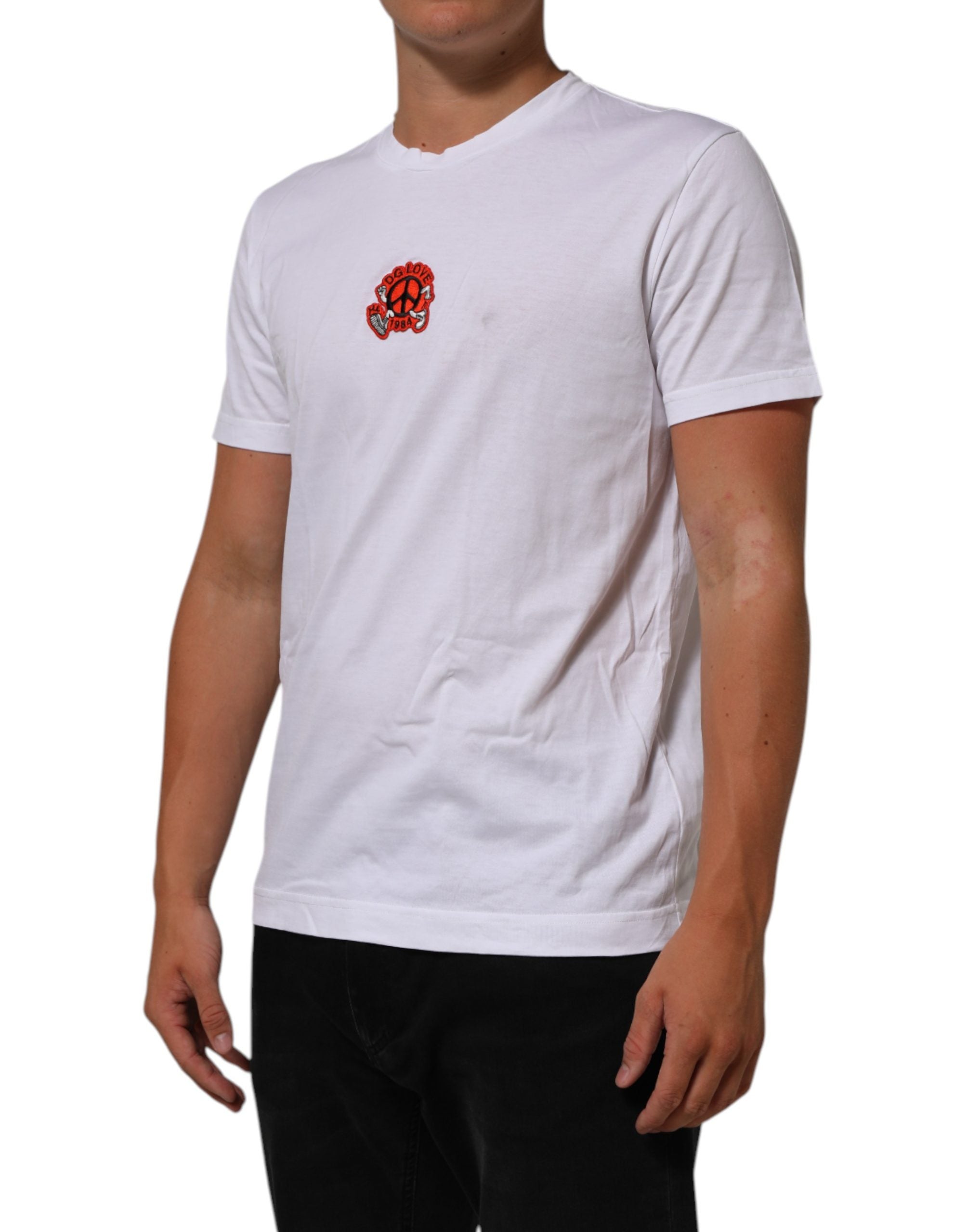 White Cotton DG Love Patch Crew Neck T-shirt - ventzia