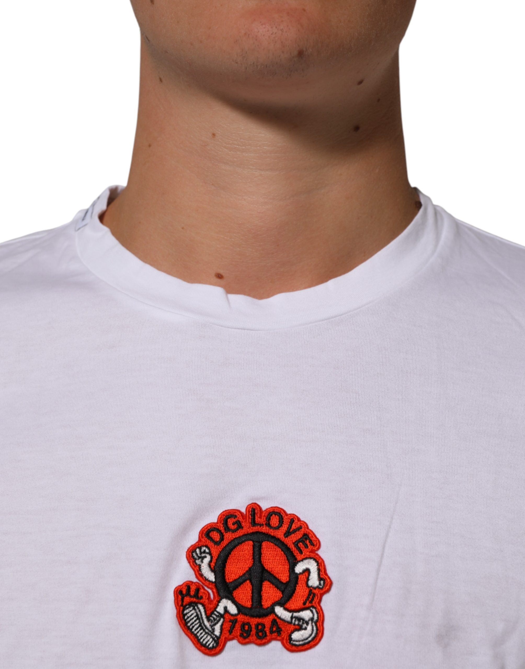 White Cotton DG Love Patch Crew Neck T-shirt - ventzia