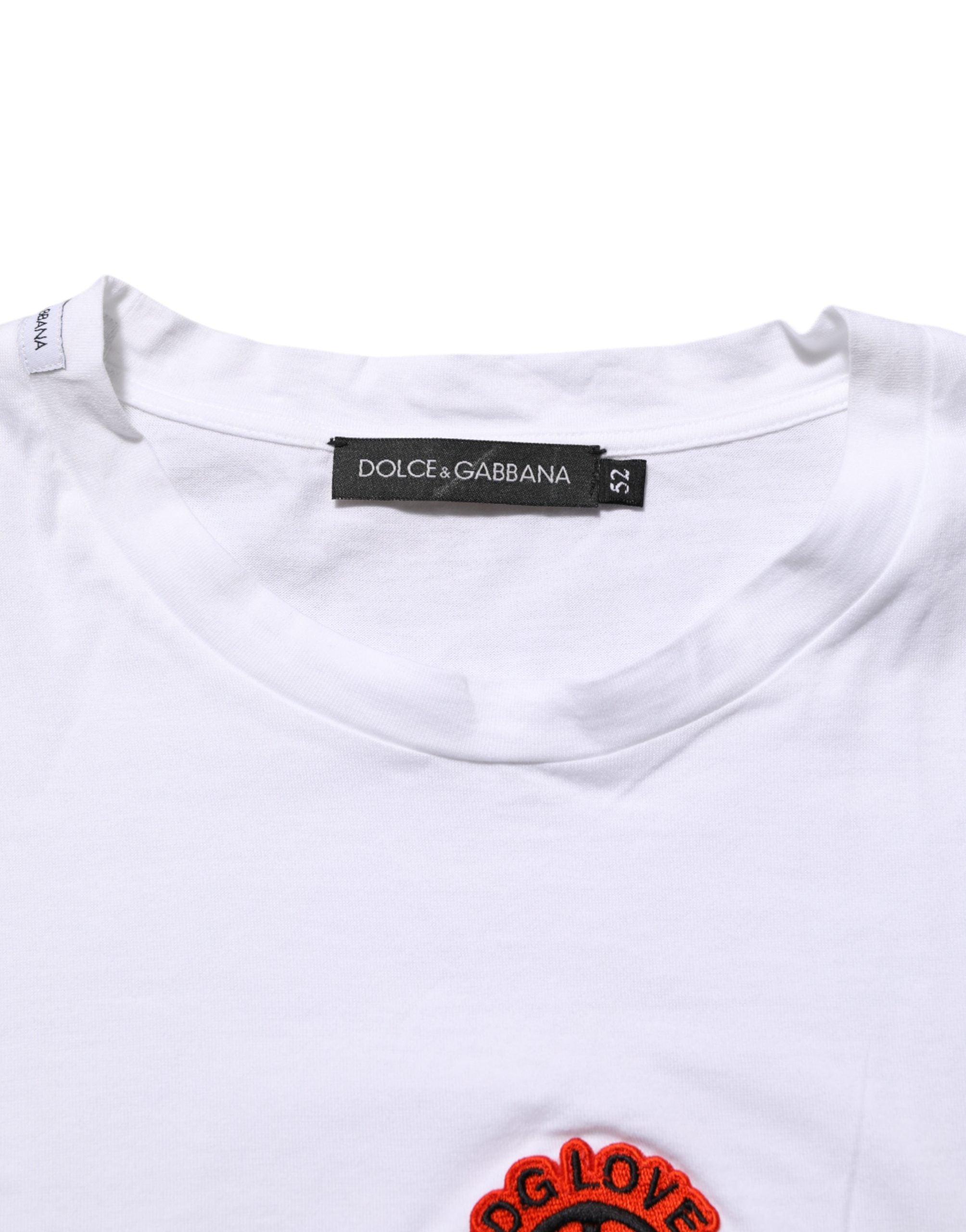 White Cotton DG Love Patch Crew Neck T-shirt - ventzia