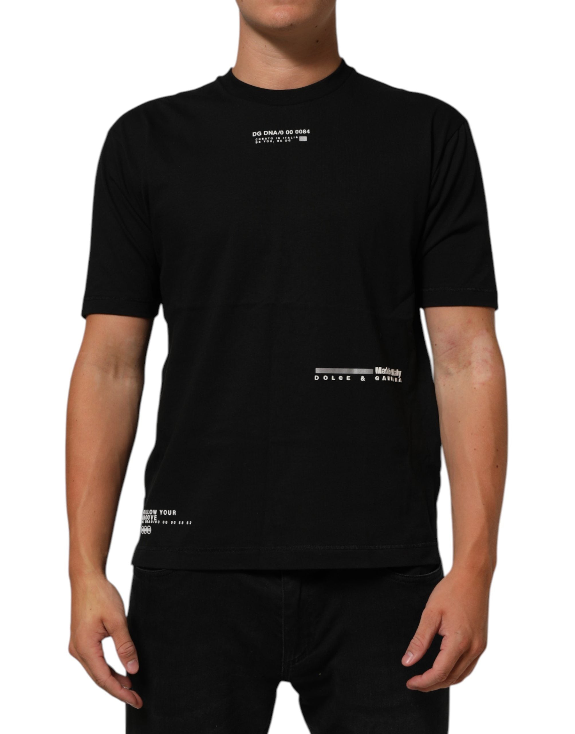 Black Statement Cotton Crew Neck Men T-shirt - ventzia