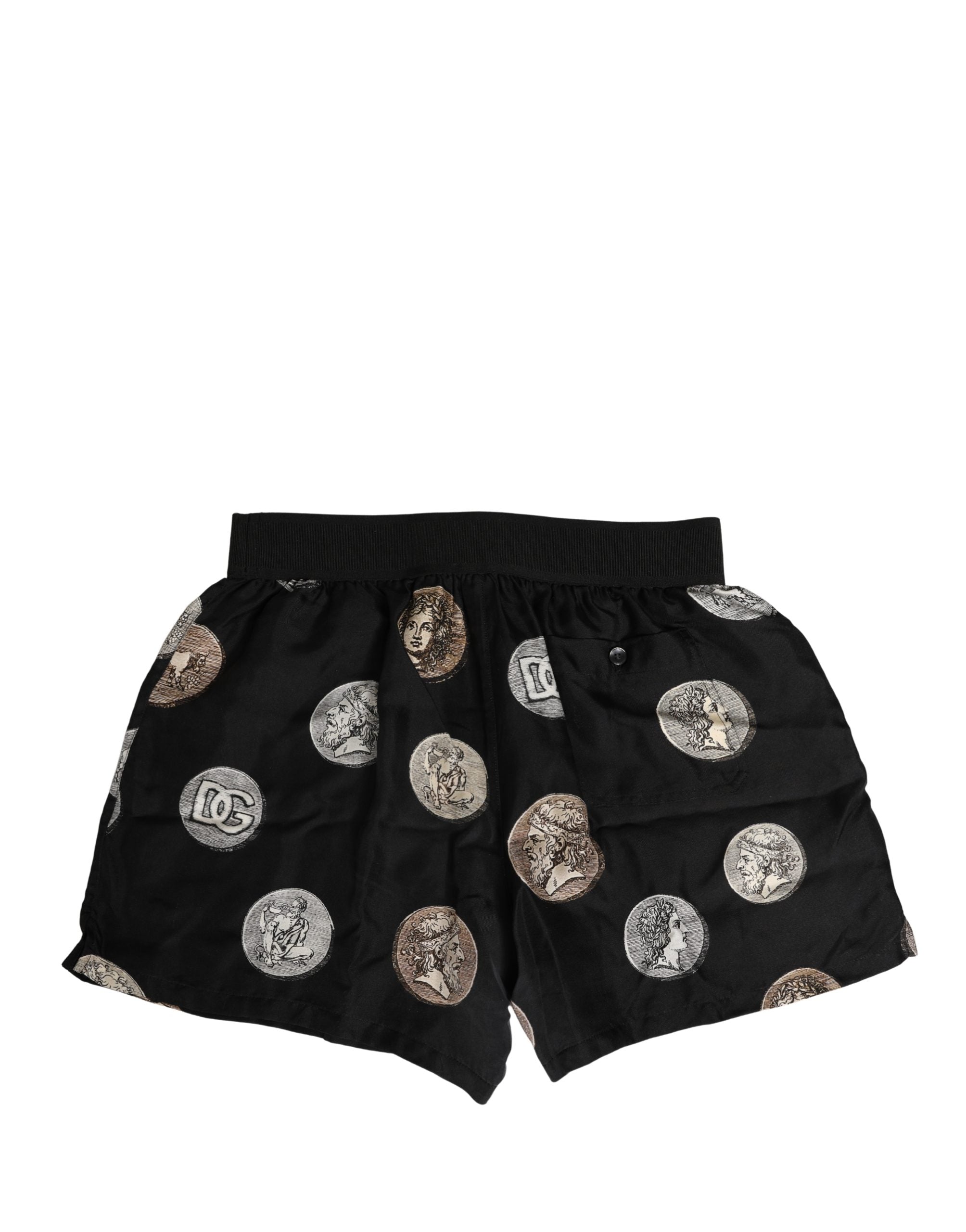 Black Ancient Coin Print Boxer Shorts Underwear - ventzia