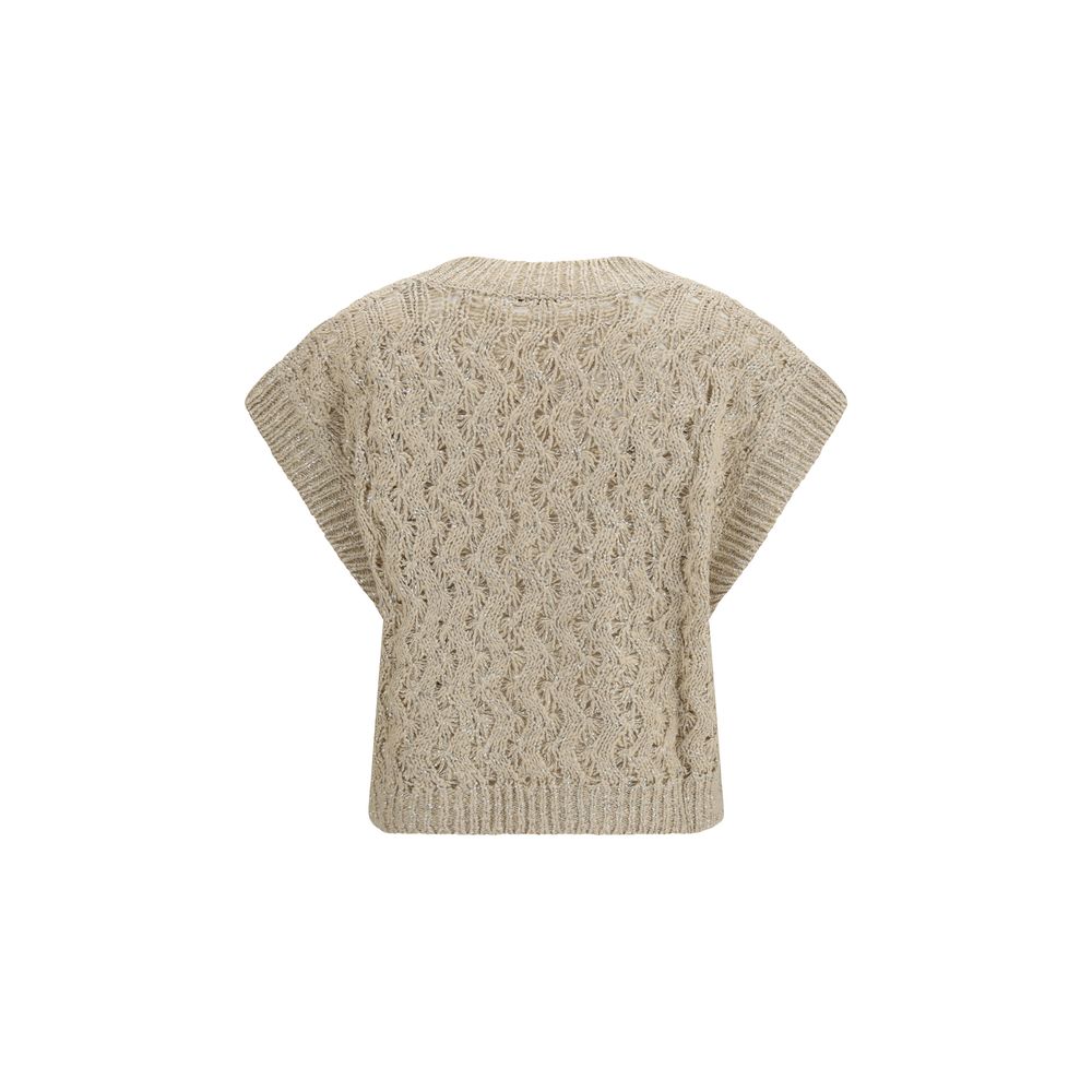 Beige Silk Sleeveles Sweater - ventzia