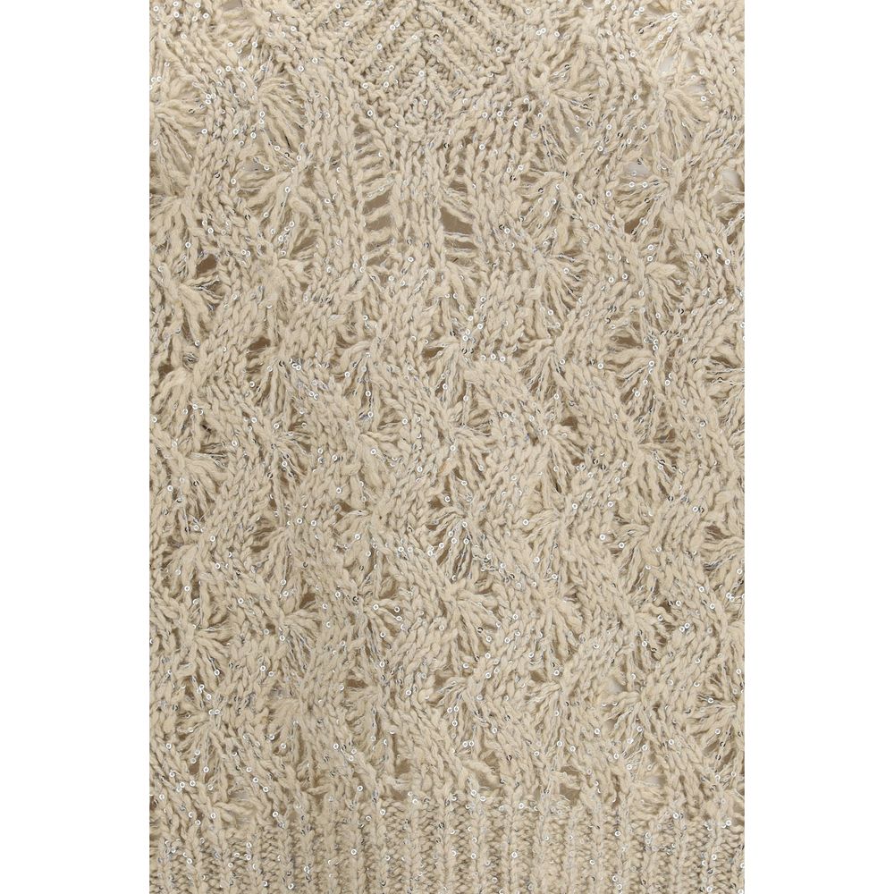 Beige Silk Sleeveles Sweater - ventzia