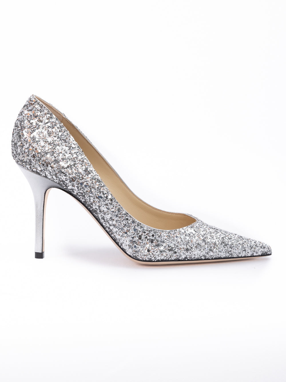 Silver Coarse Glitter Fabric Agnes Pumps - ventzia