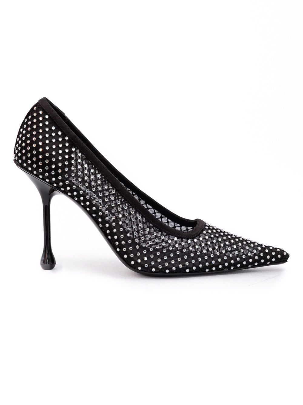 Black Mesh Satin Crystal Ixia 95 Pumps - ventzia