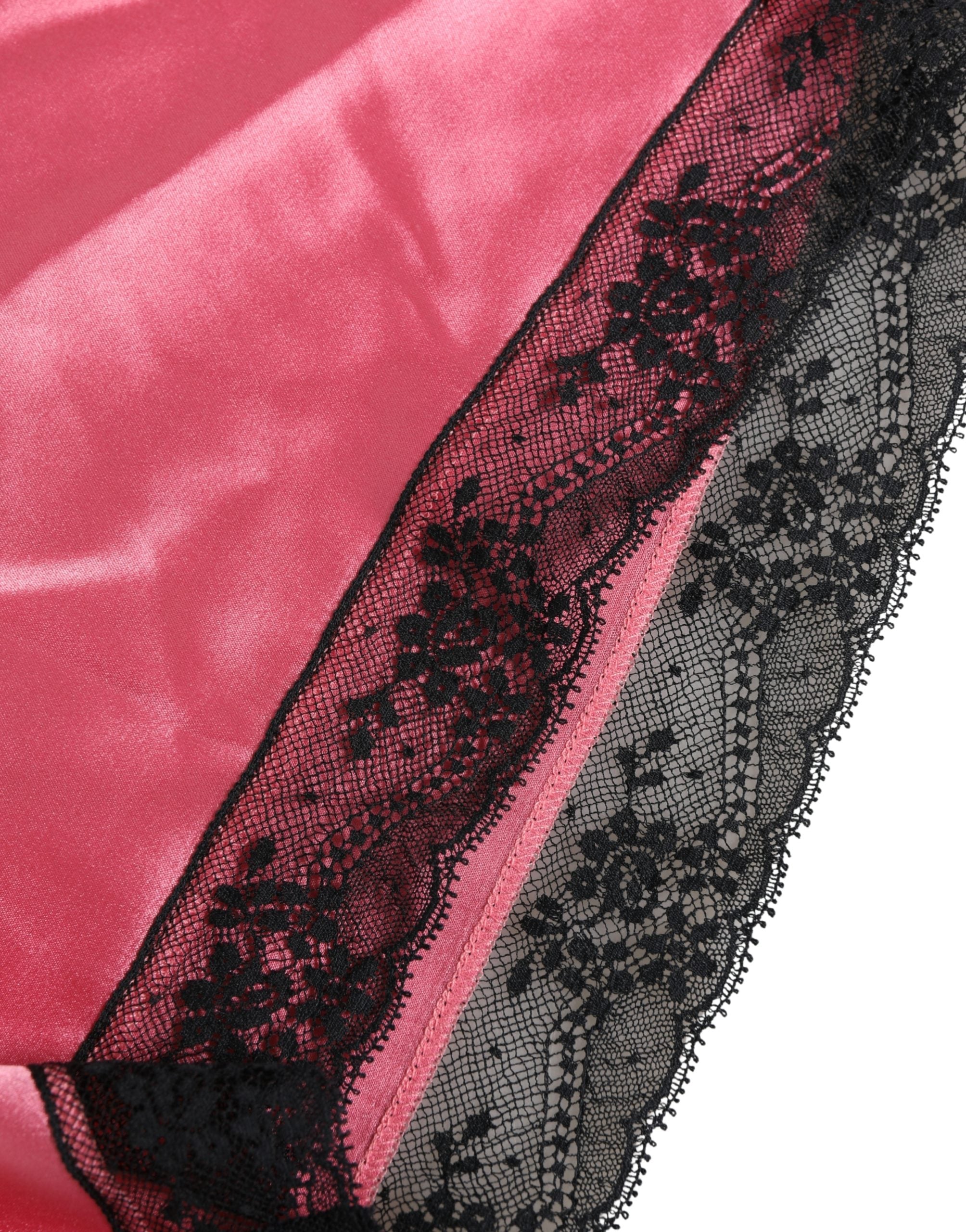 Pink Silk Satin Lace Trim Pajama Shorts Sleepwear - ventzia