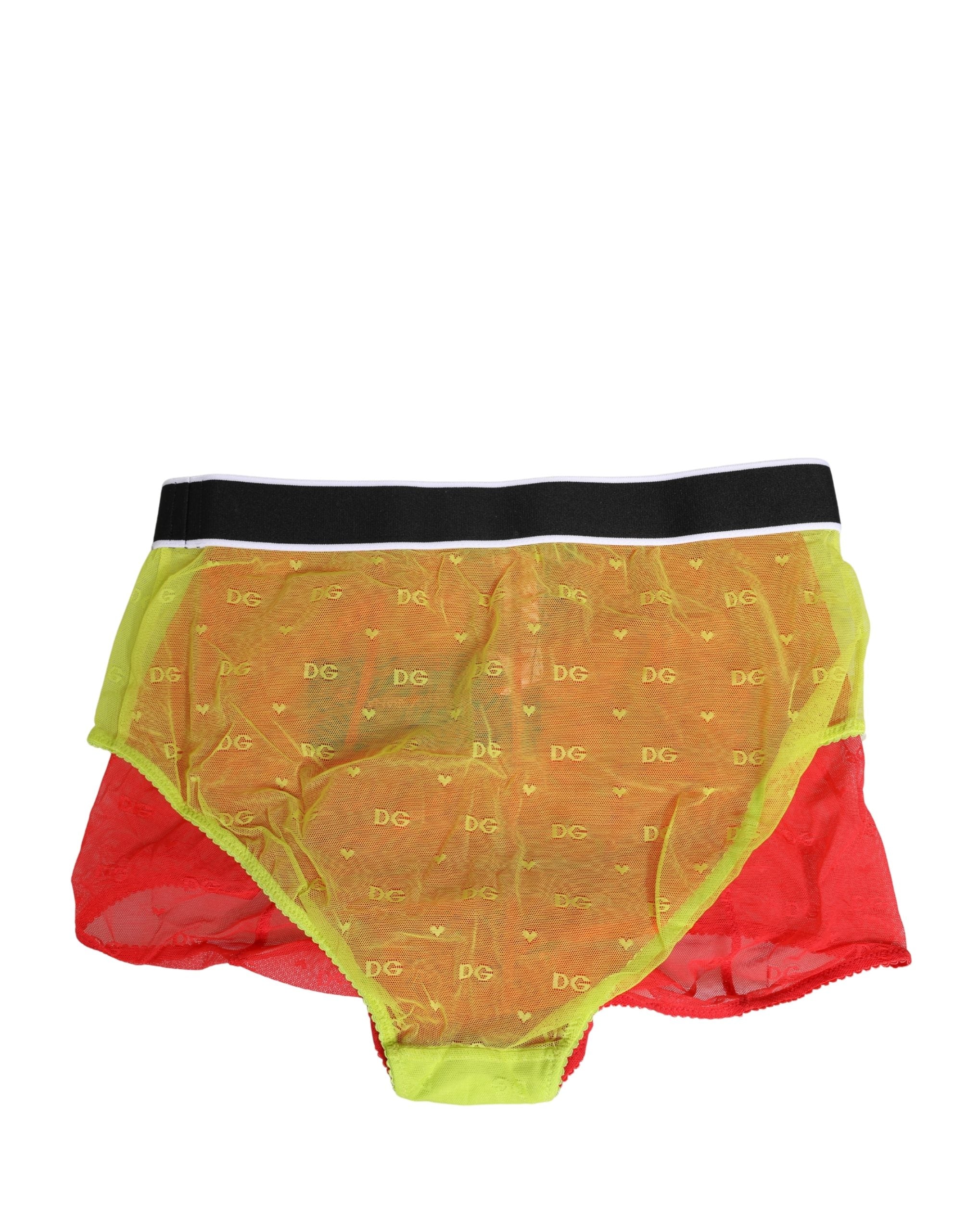 Red Yellow Tulle Mid Waist Panty Girdle Underwear - ventzia