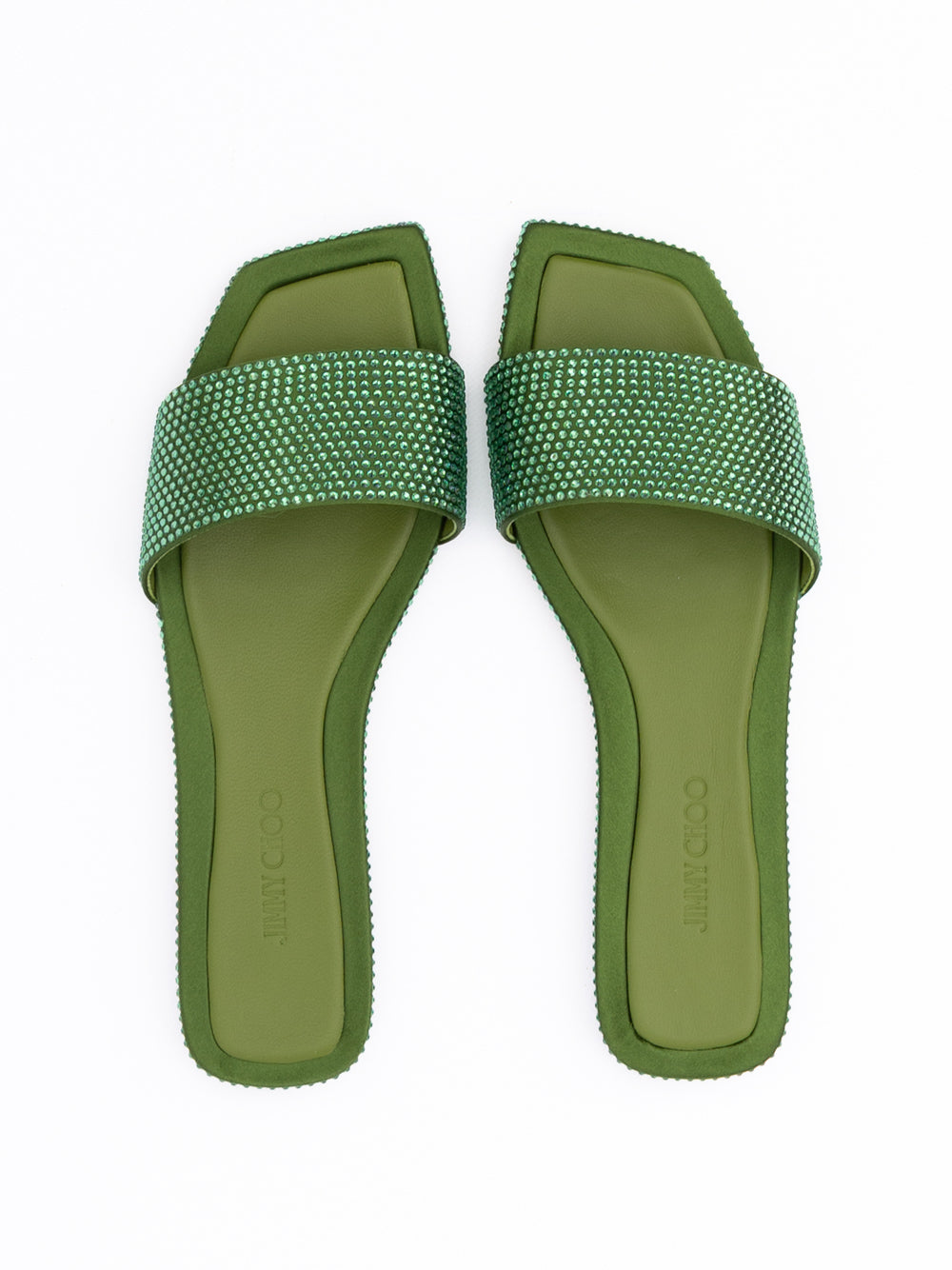 Green Satin Crystal Clovis Flat - ventzia
