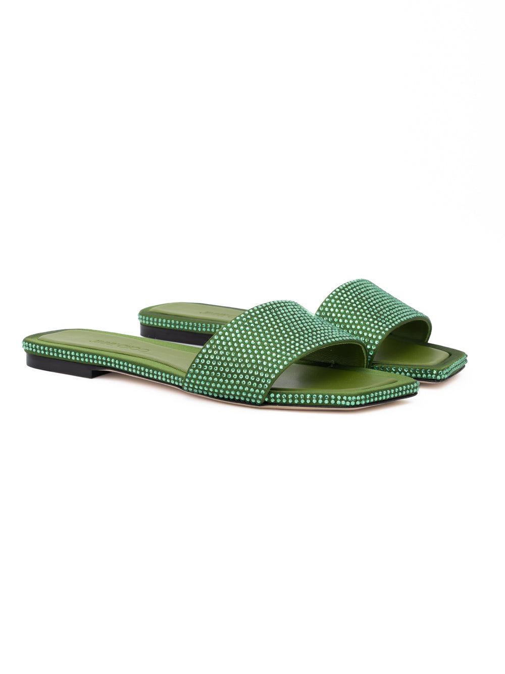 Green Satin Crystal Clovis Flat - ventzia