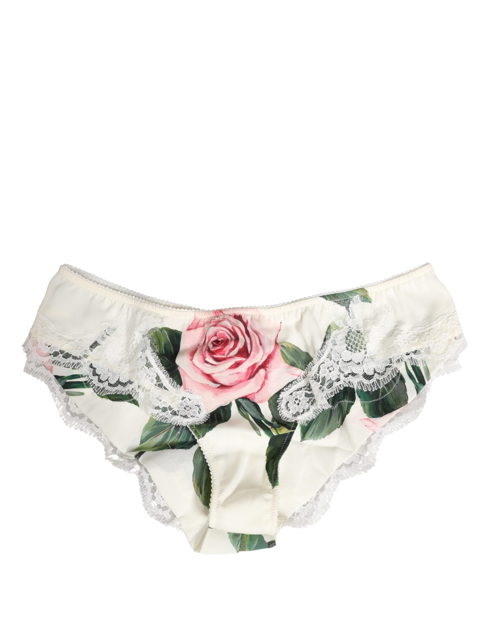 White Silk Floral Lace Trim Panty Brief Underwear - ventzia