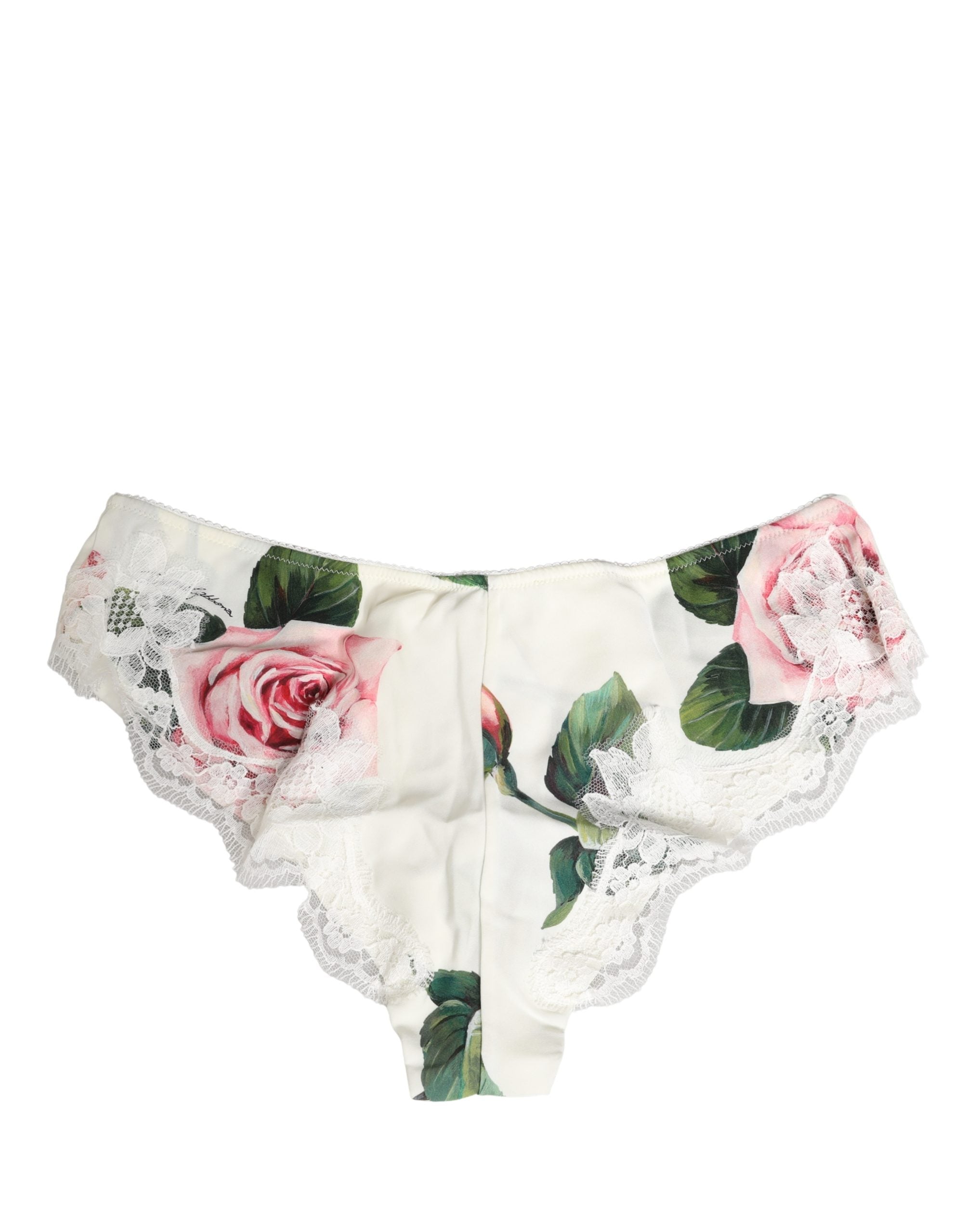 White Silk Floral Lace Trim Panty Brief Underwear - ventzia