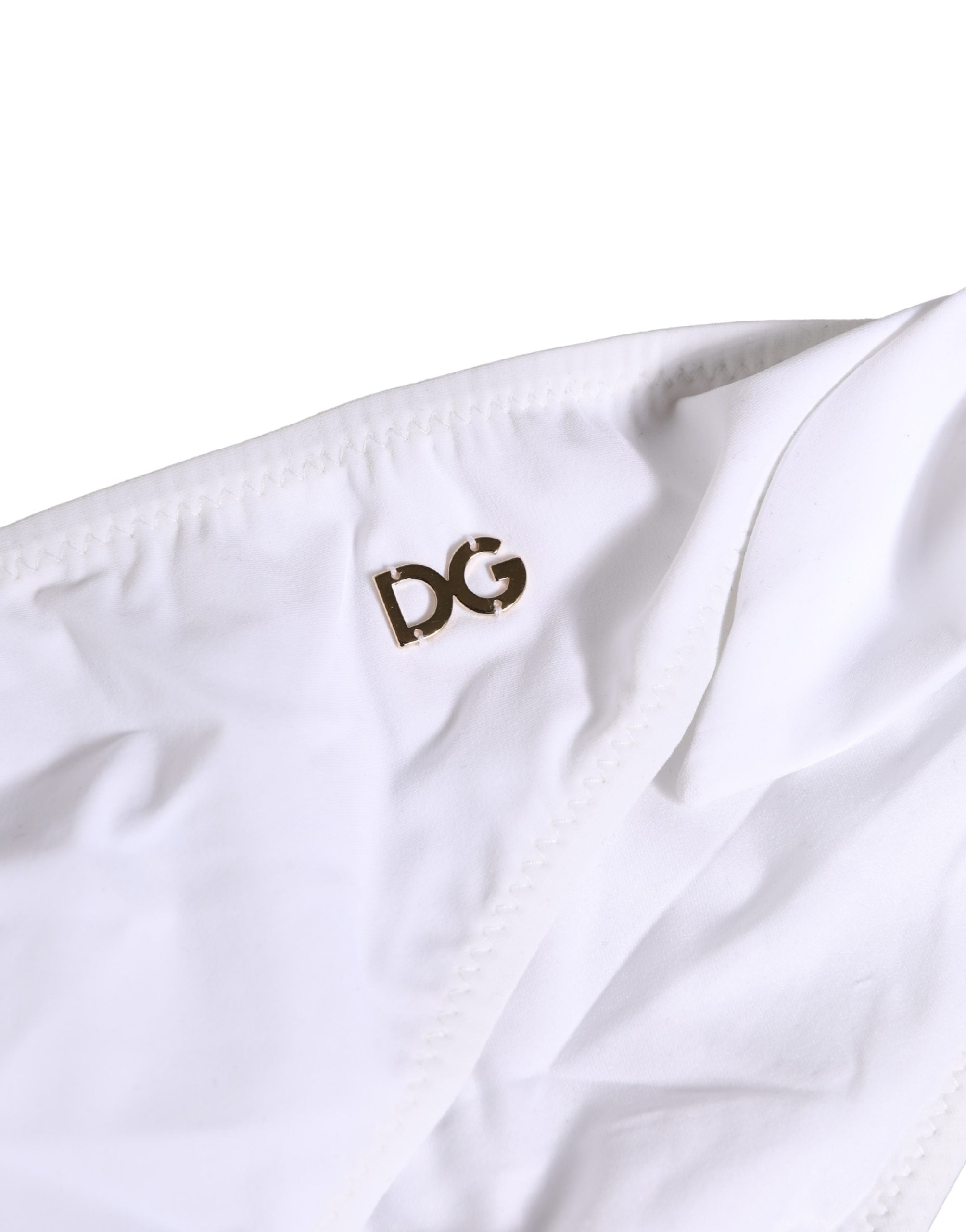 White Nylon DG Logo Plaque Bikini Bottom Swimwear - ventzia