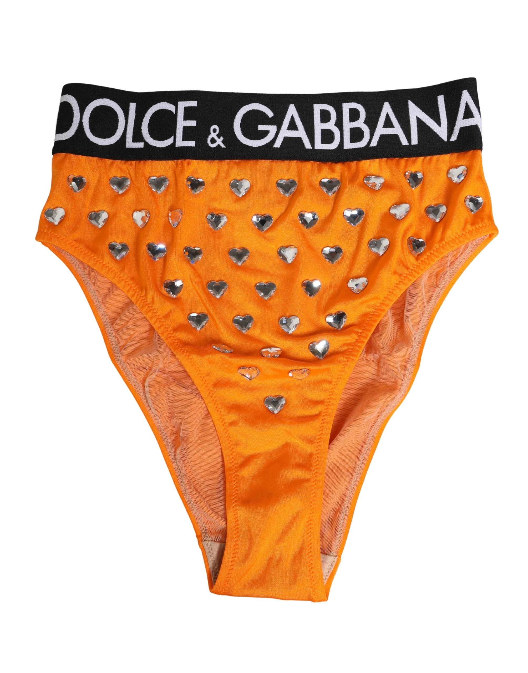Orange Crystal High Waist Brief Panty Underwear - ventzia