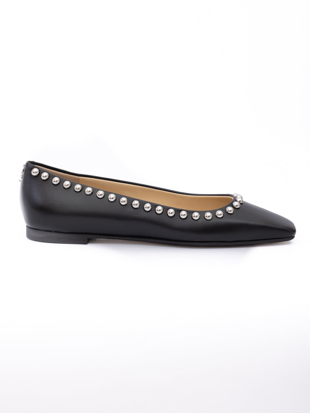 Black Leather Dome Studs Mirele Ballet Flat - ventzia