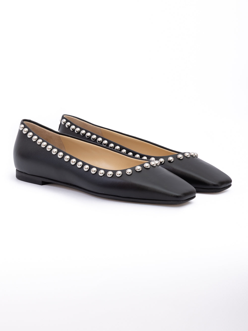 Black Leather Dome Studs Mirele Ballet Flat - ventzia