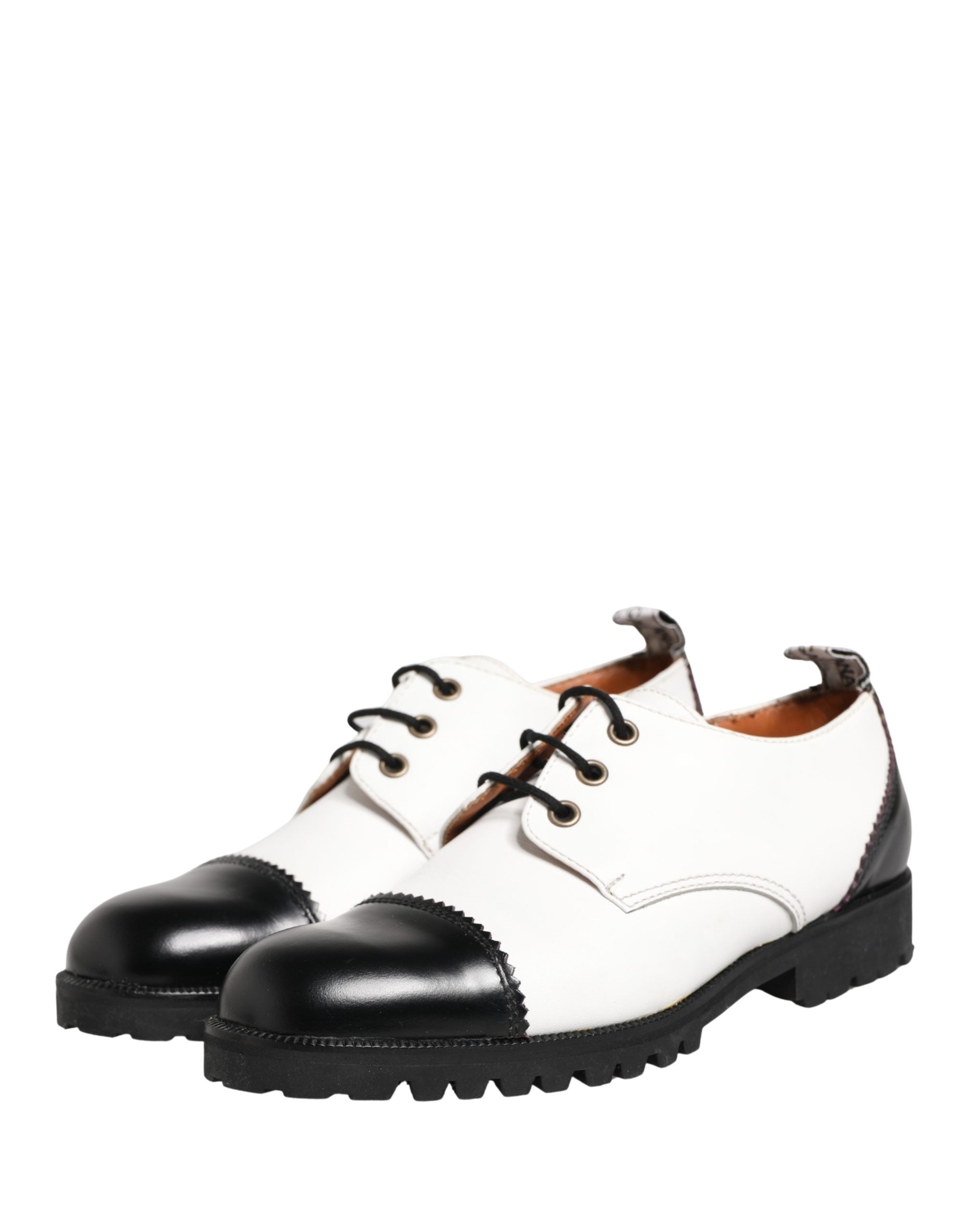 Black White Leather Derby Shoes - ventzia