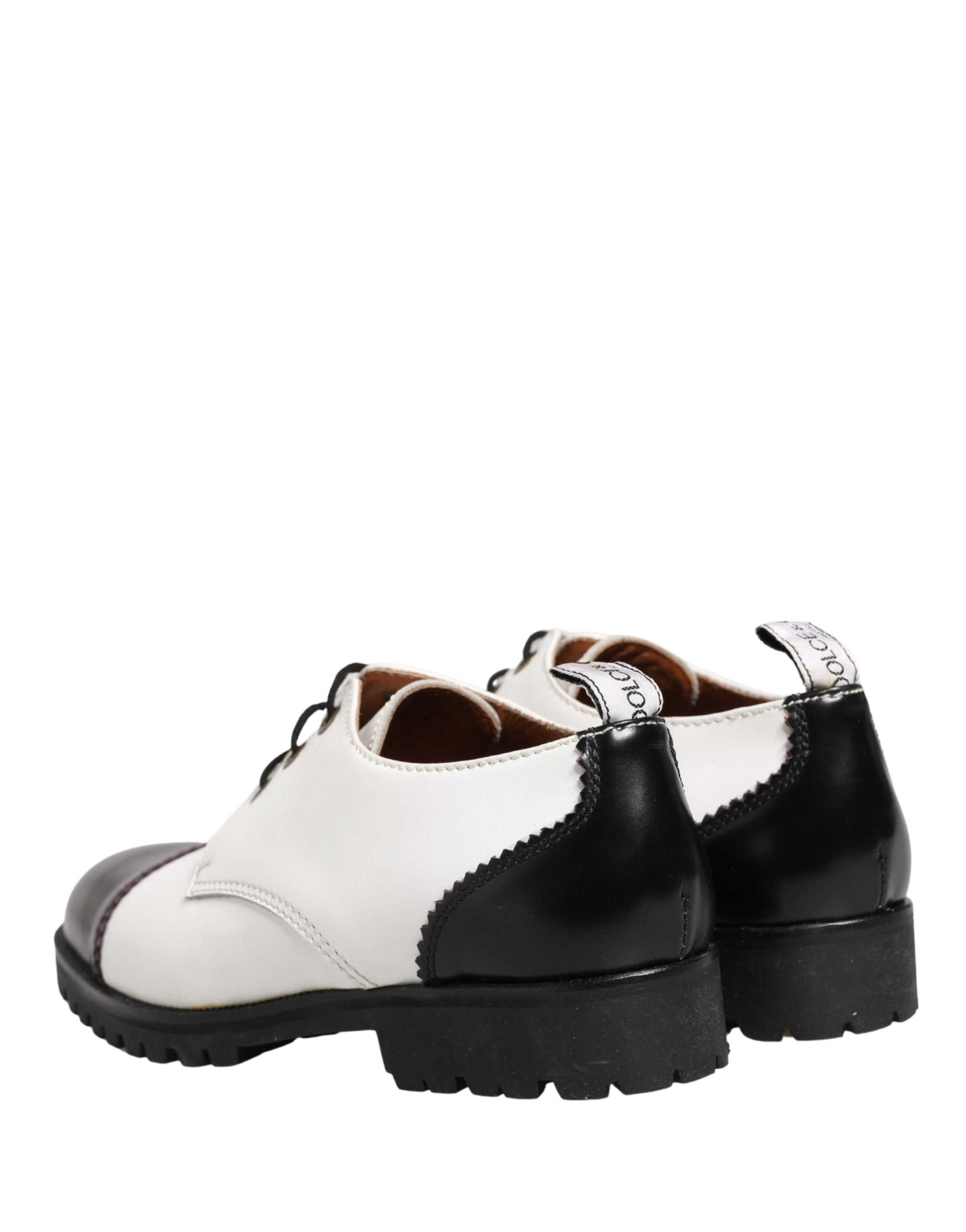 Black White Leather Derby Shoes - ventzia