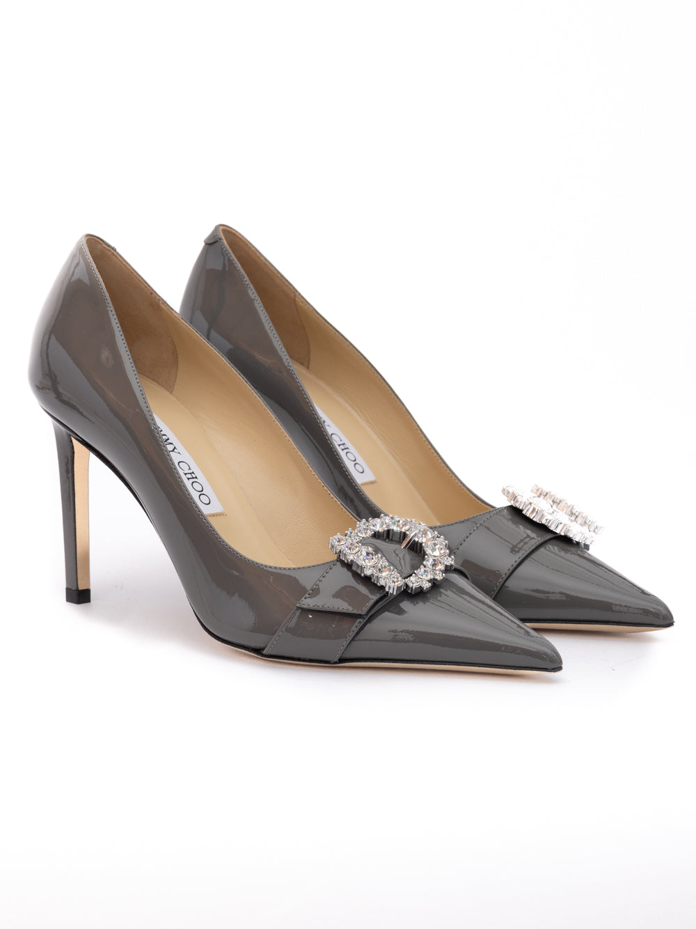 Storm Grey Patent Leather Chery 85 Pumps - ventzia