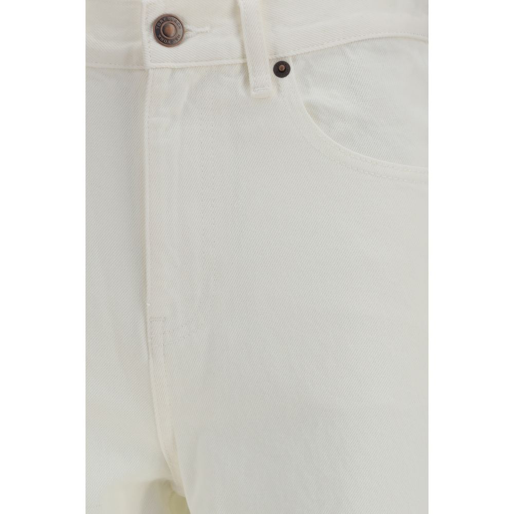 White Cotton Straight-Leg Jeans - ventzia