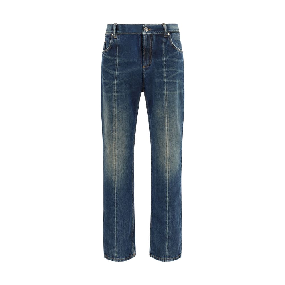 Blue Cotton Straight-Leg Jeans - ventzia