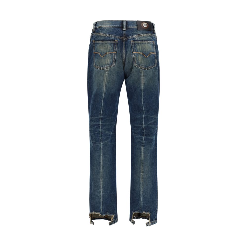 Blue Cotton Straight-Leg Jeans - ventzia