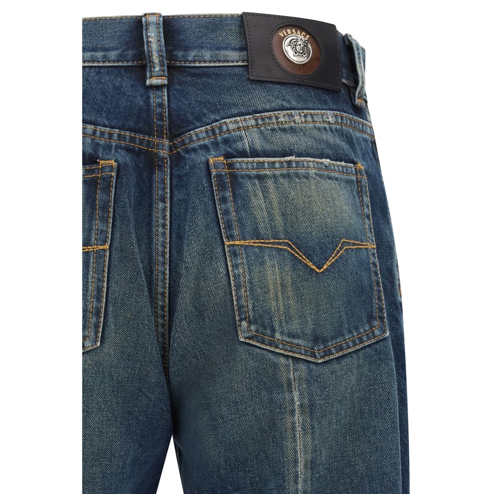 Blue Cotton Straight-Leg Jeans - ventzia