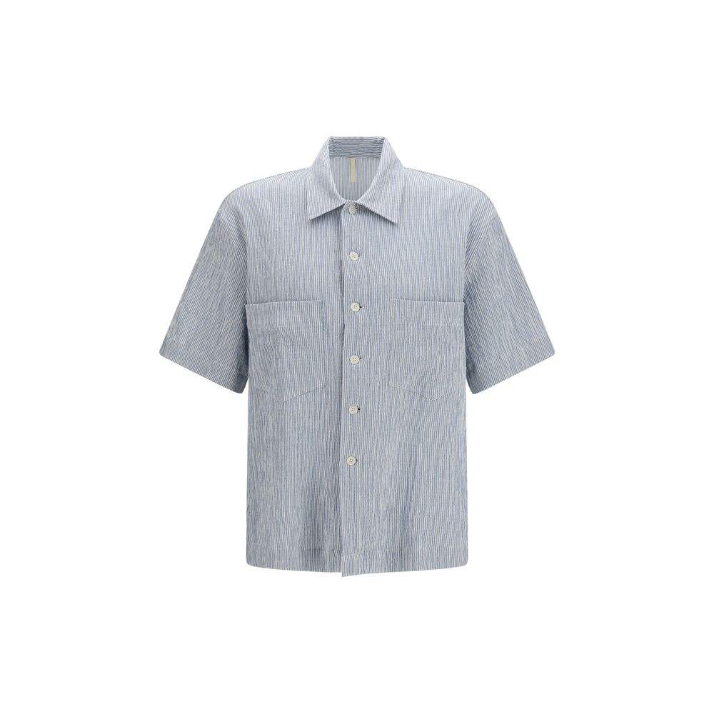 Blue Cotton Shortsleeve Shirt - ventzia