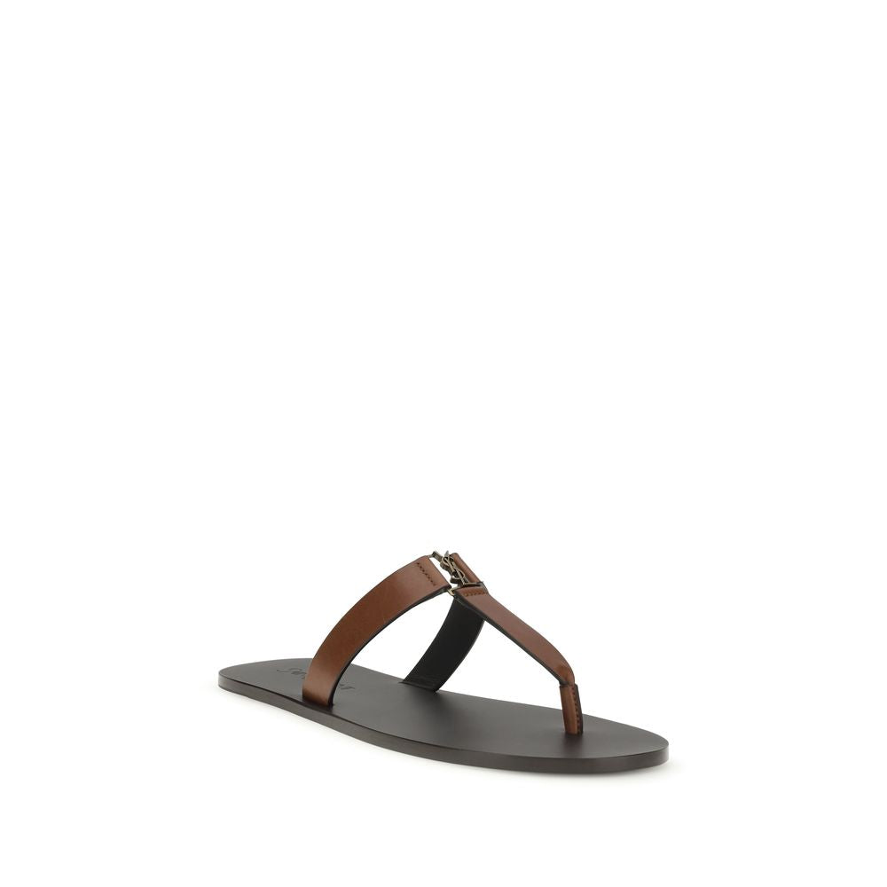 Brown Calf Leather Bos Taurus Flip-Flop Sandals - ventzia