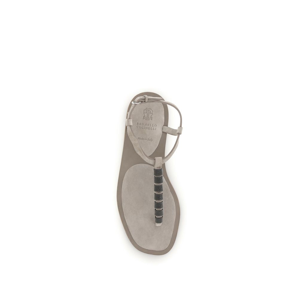 Beige Calf Leather Bos Taurus Flat Sandals - ventzia