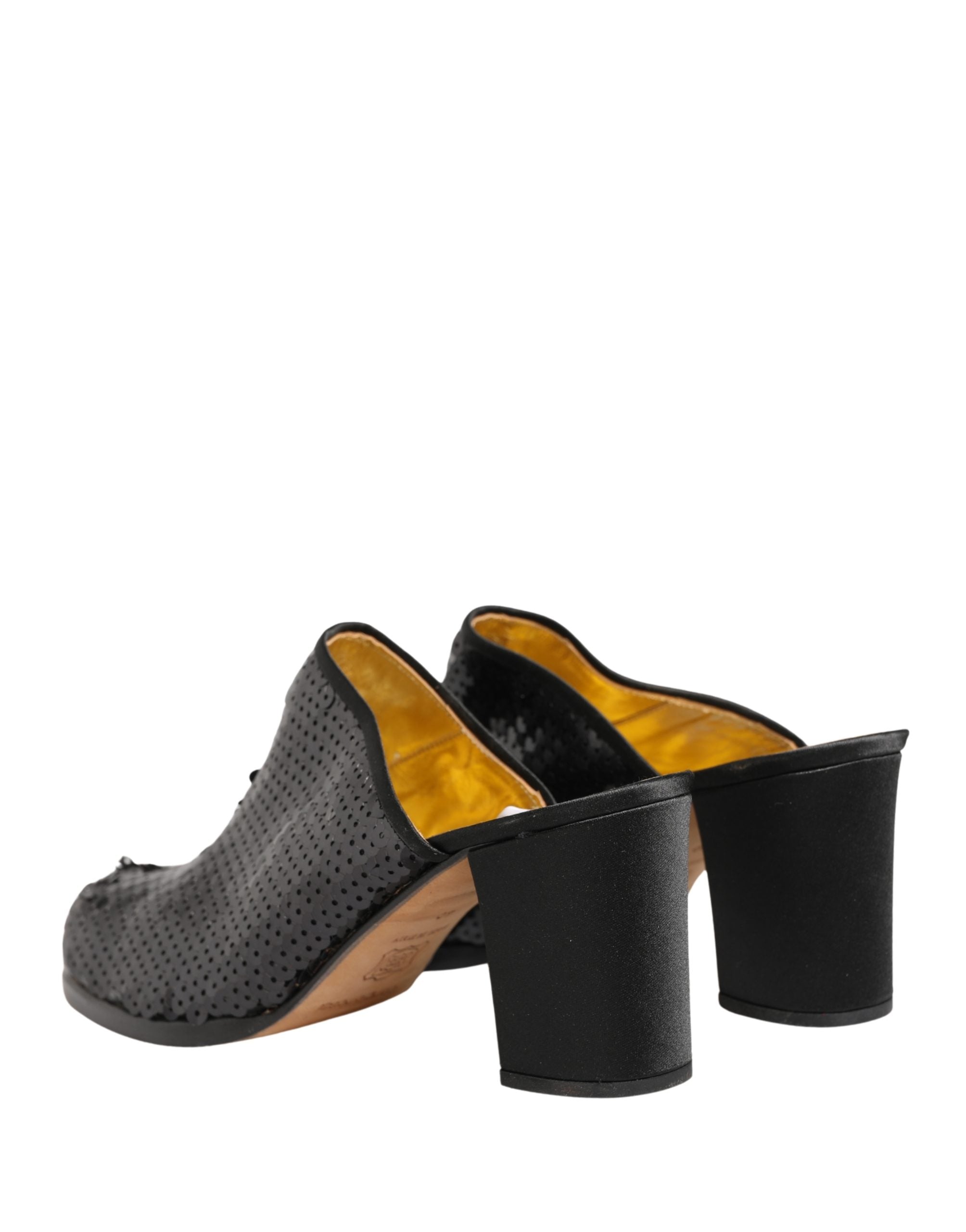 Black Sequined Mules Shoes - ventzia