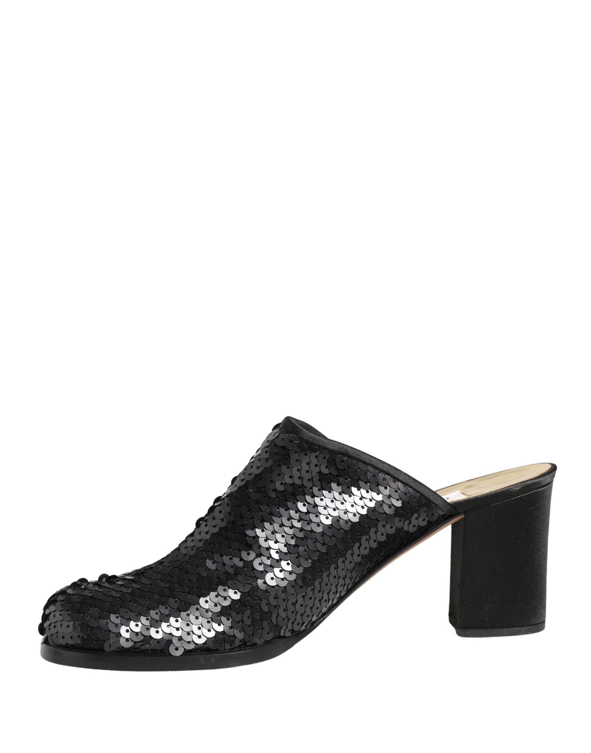 Black Sequined Mules Shoes - ventzia