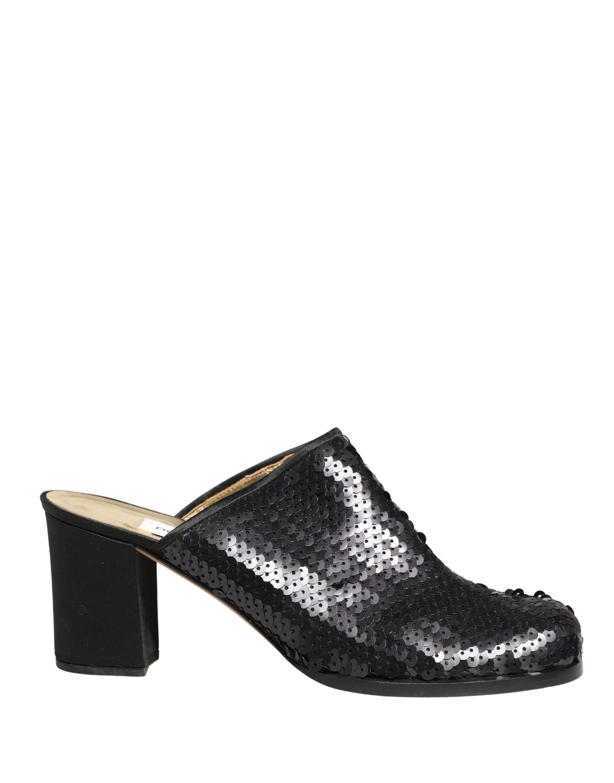 Black Sequined Mules Shoes - ventzia