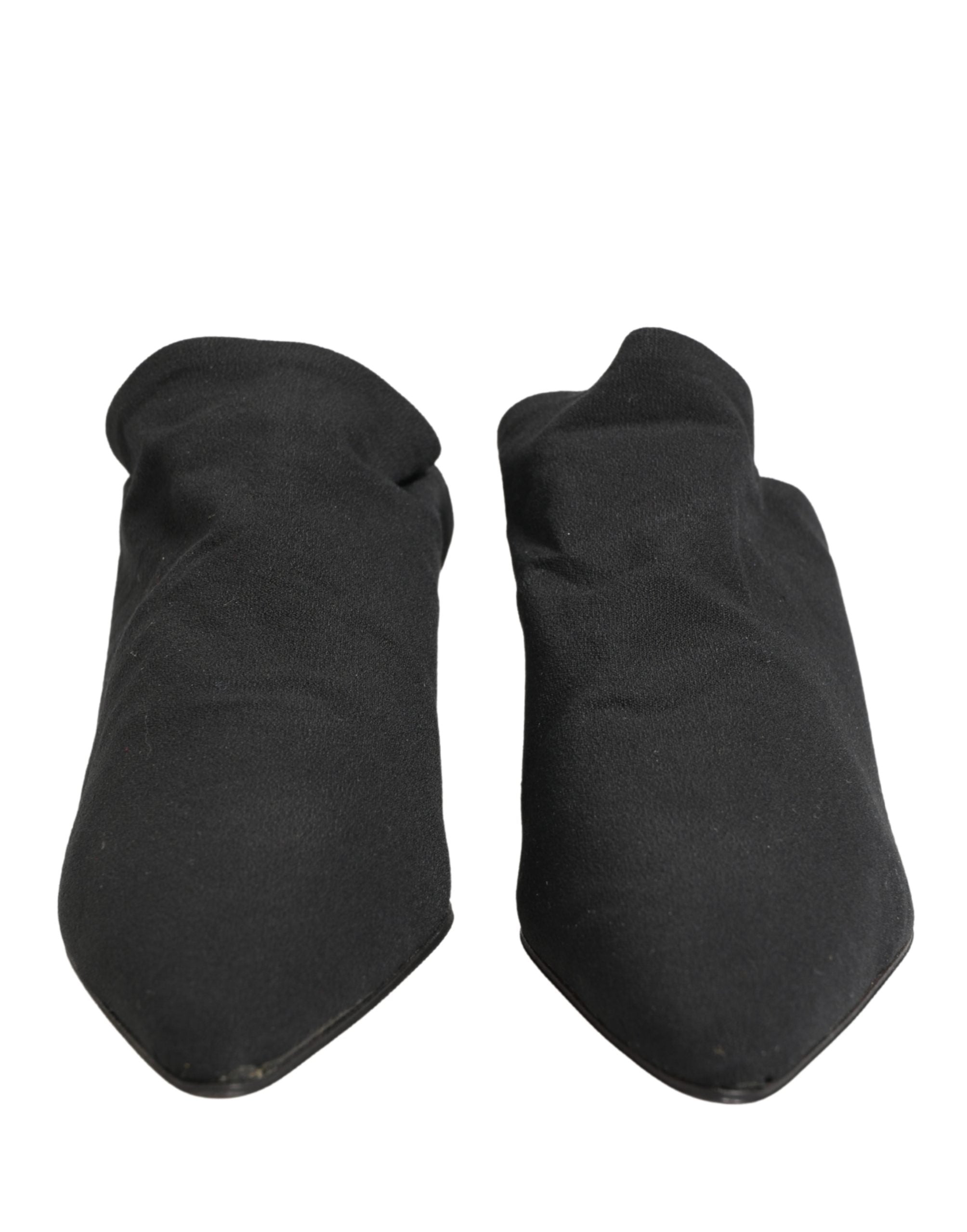Black Suede Heel Mule Shoes - ventzia
