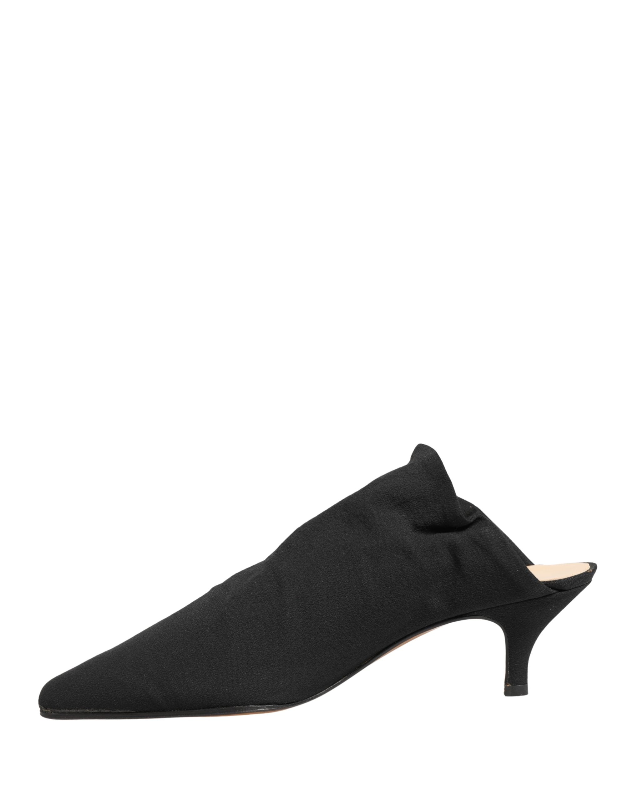 Black Suede Heel Mule Shoes - ventzia
