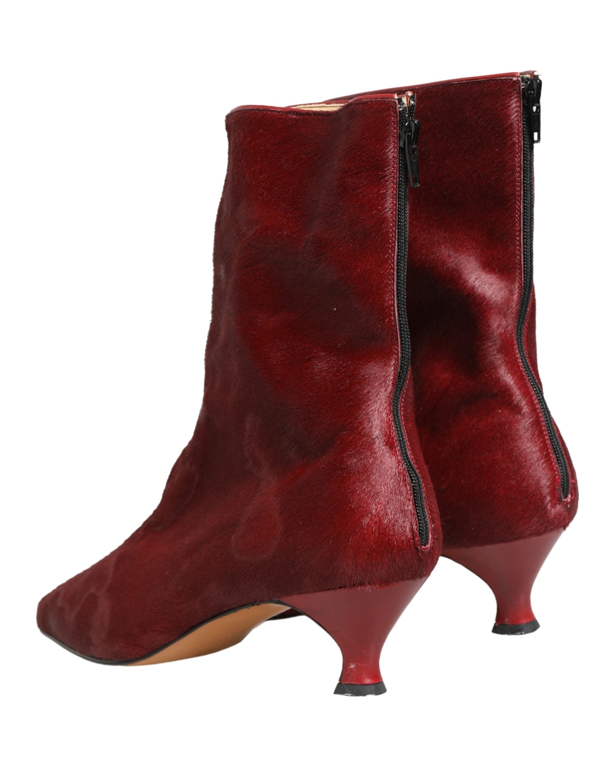Burgundy Mid Calf Boots Shoes - ventzia
