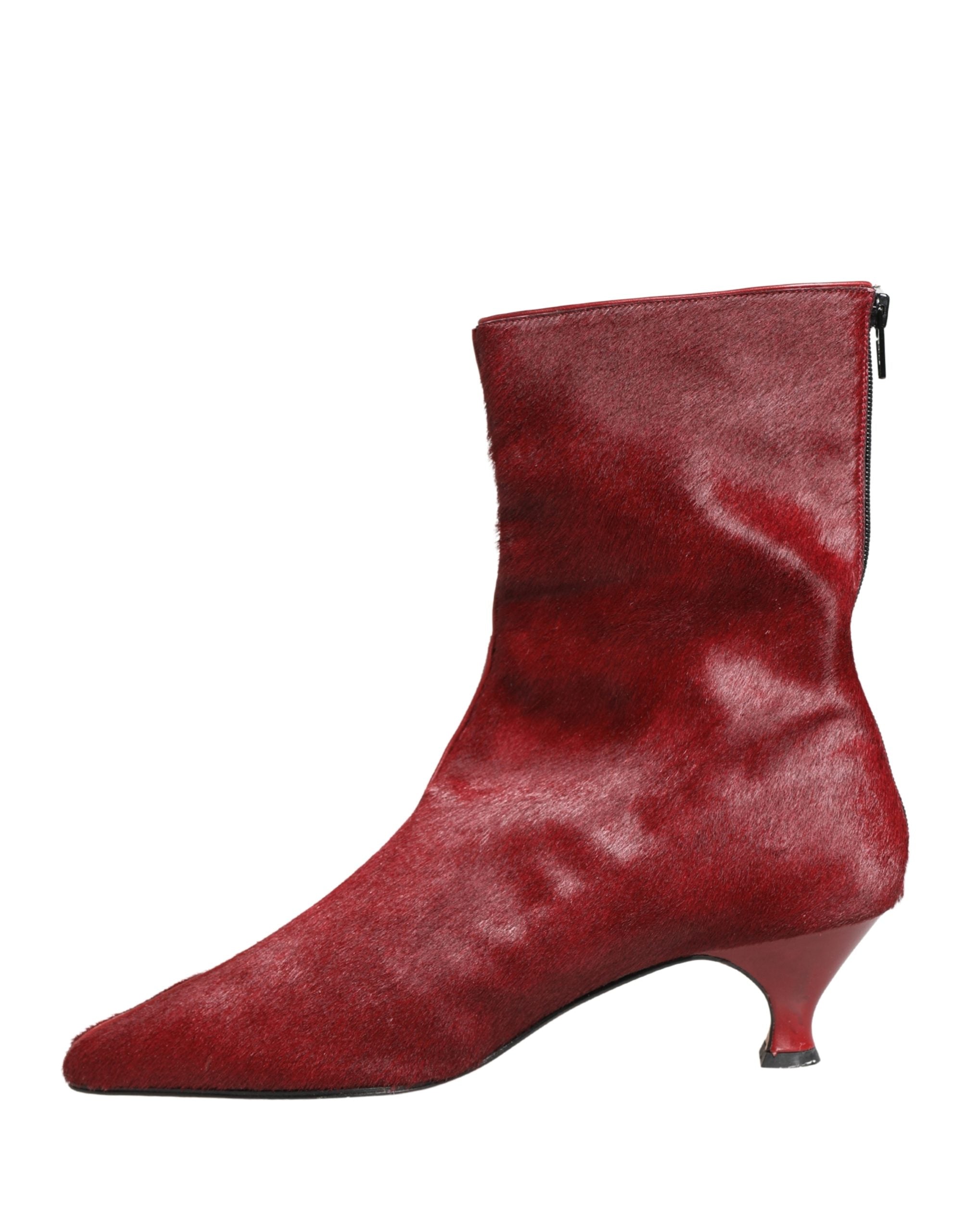 Burgundy Mid Calf Boots Shoes - ventzia