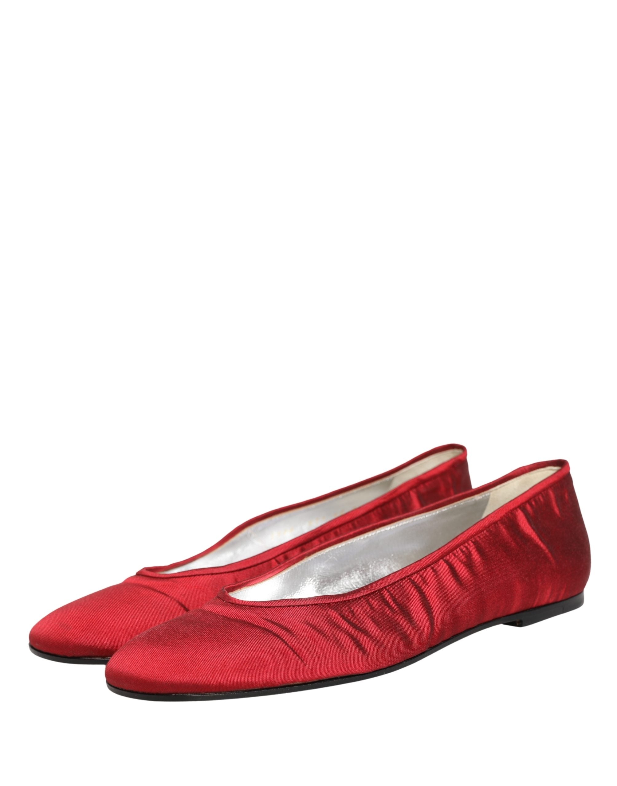 Red Satin Fabric Ballet Slip On Flats Shoes - ventzia