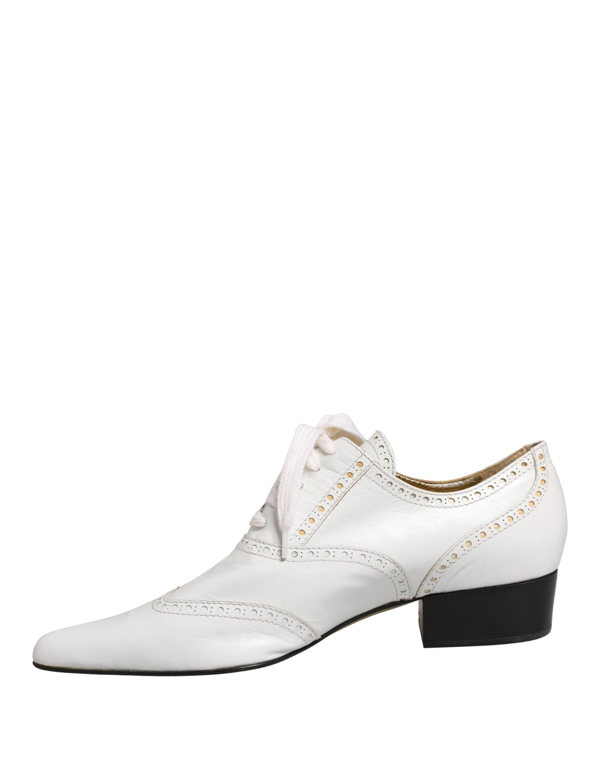 White Leather Brogue Oxford Lace Up Shoes - ventzia