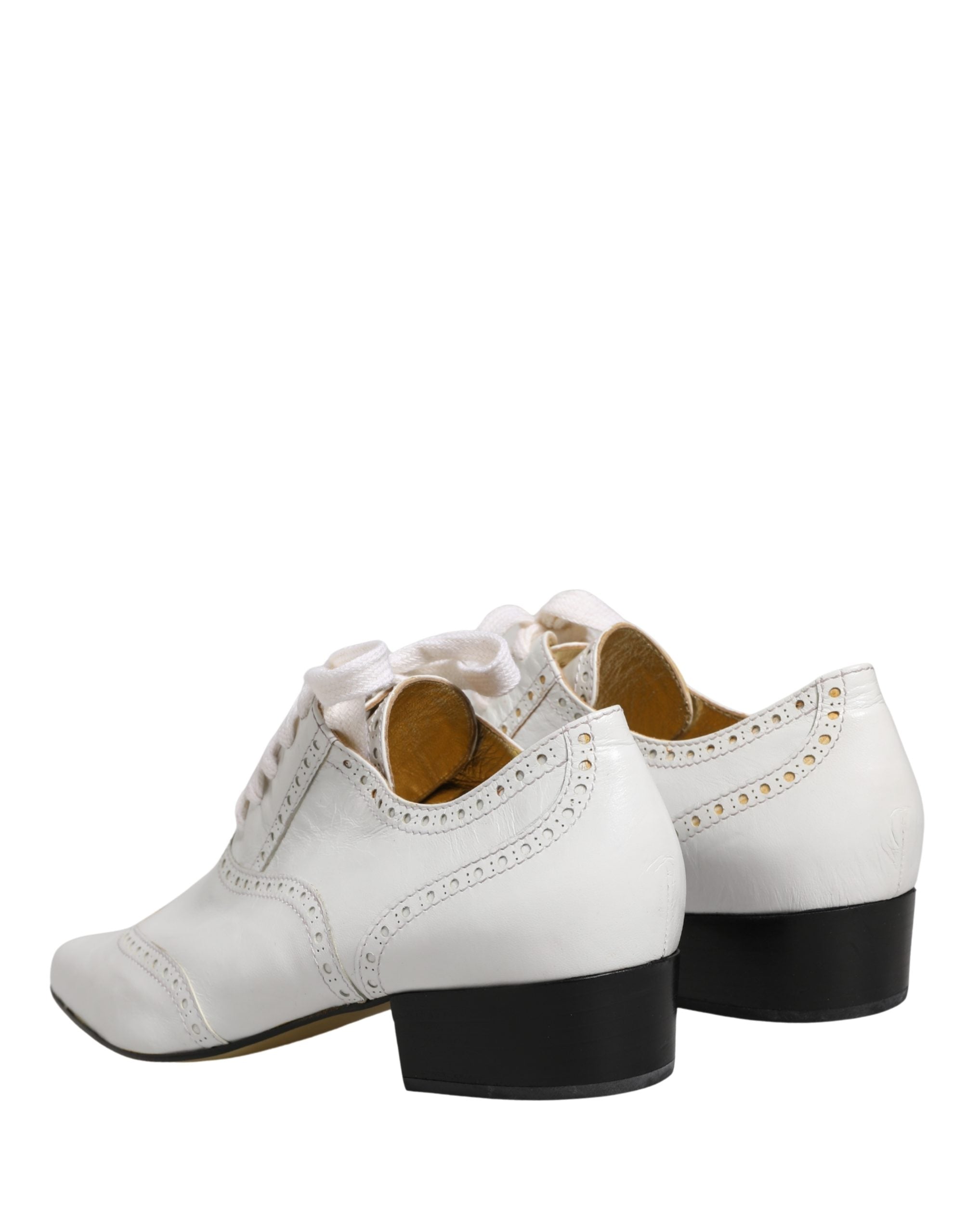 White Leather Brogue Oxford Lace Up Shoes - ventzia