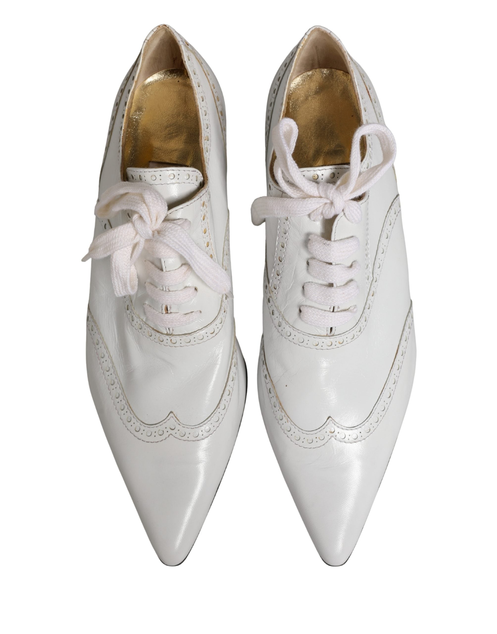 White Leather Brogue Oxford Lace Up Shoes - ventzia
