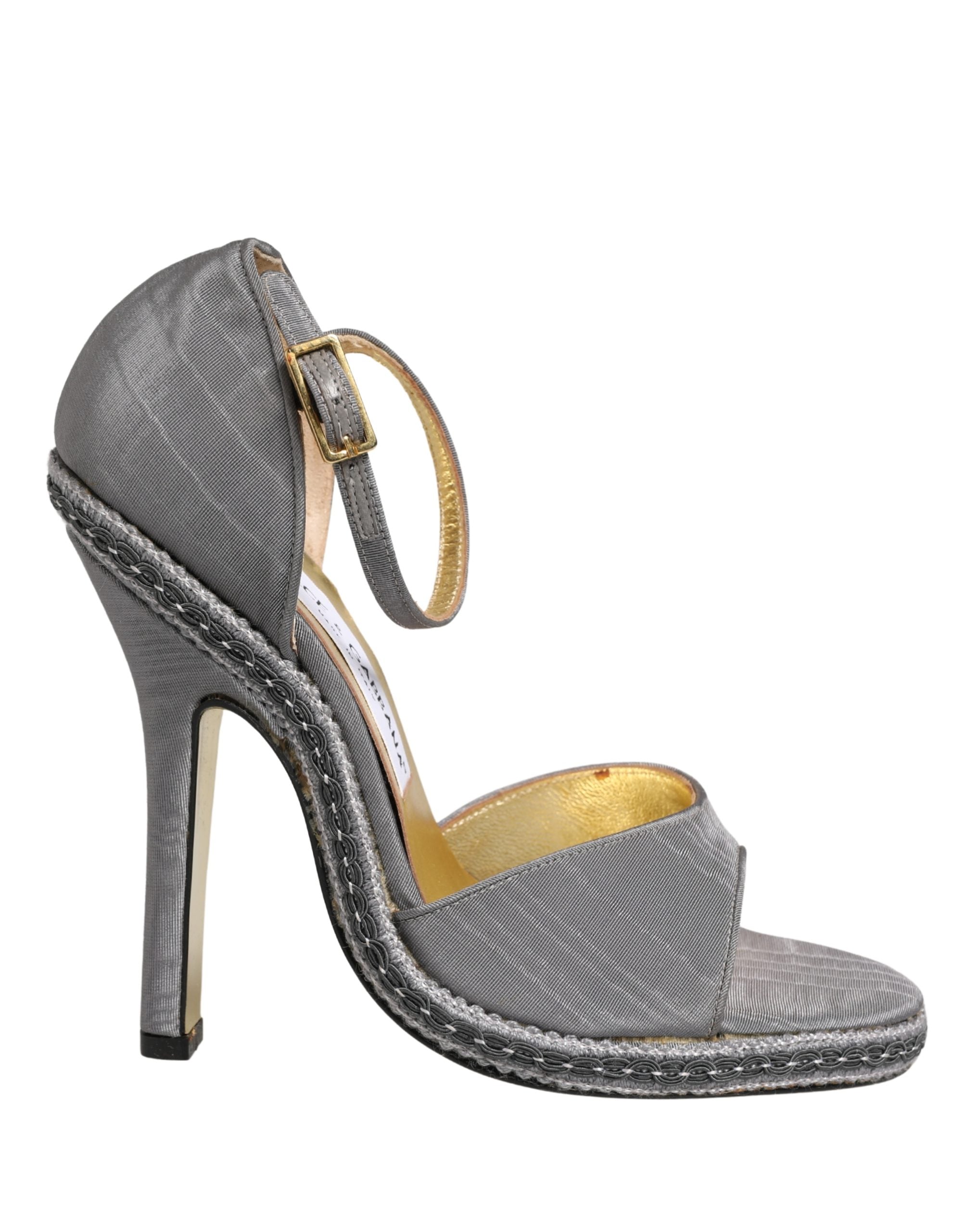 Gray High Heeled Sandals Ankle Strap Shoes - ventzia