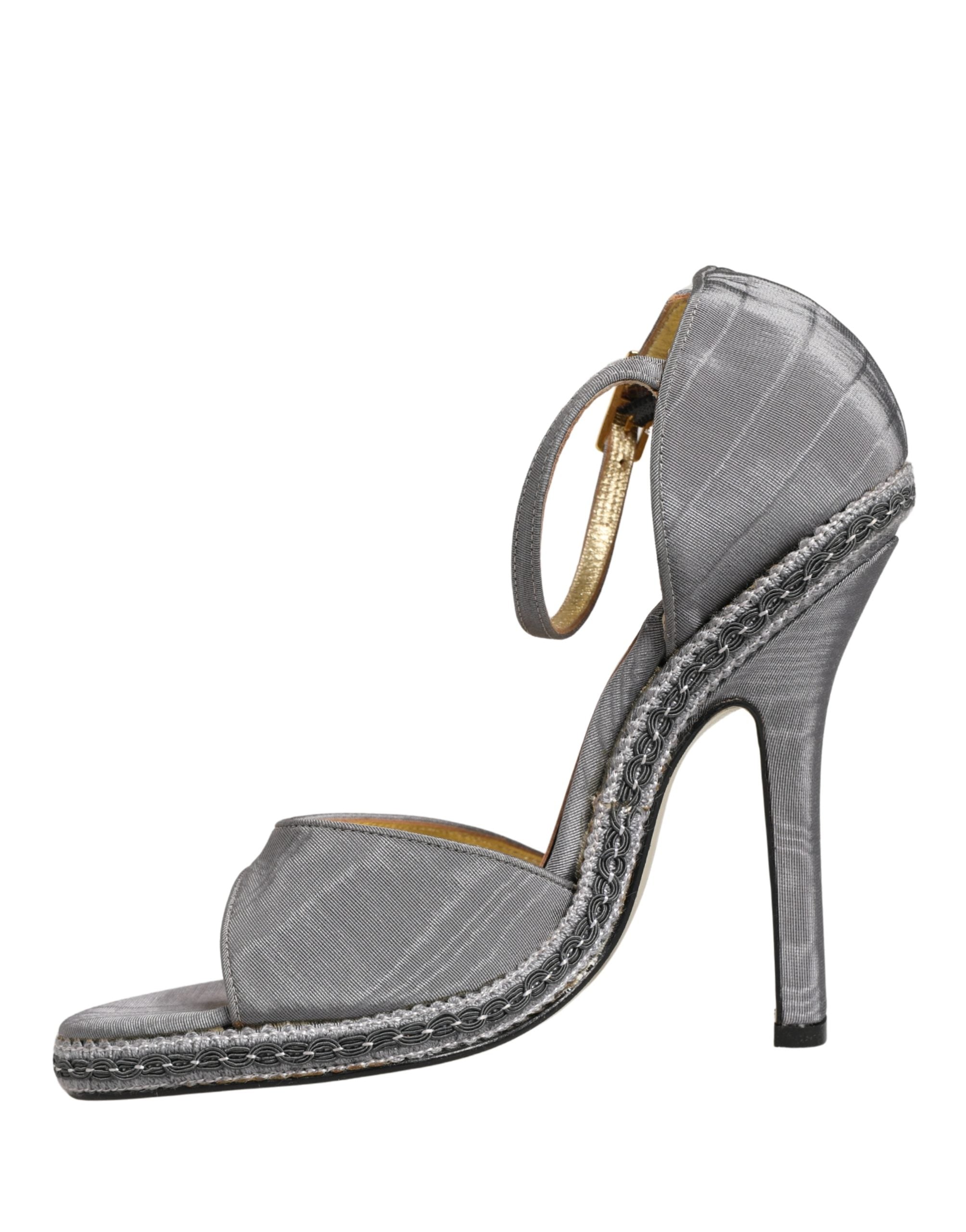 Gray High Heeled Sandals Ankle Strap Shoes - ventzia