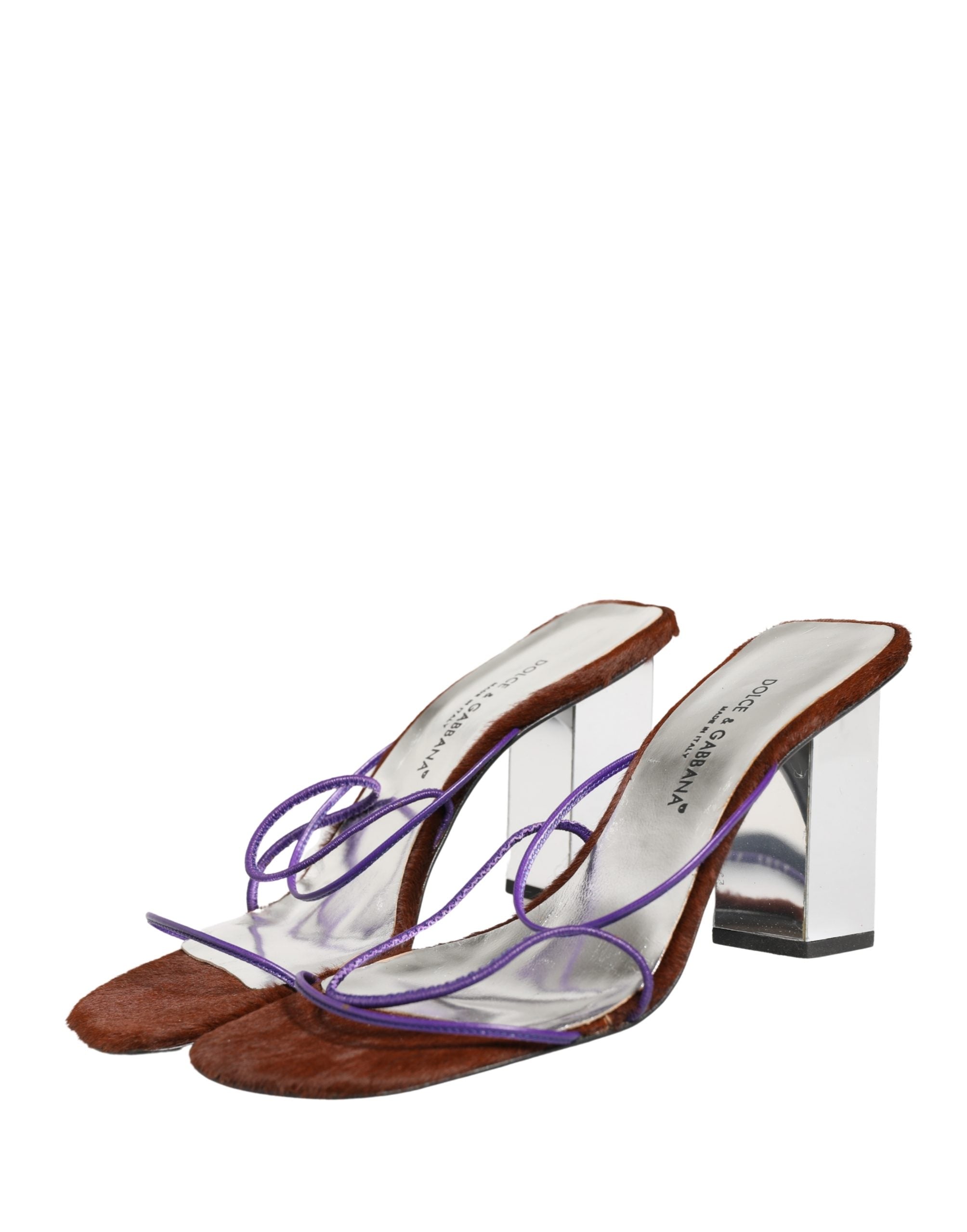 Silver Block Heels Slip On Sandals Shoes - ventzia
