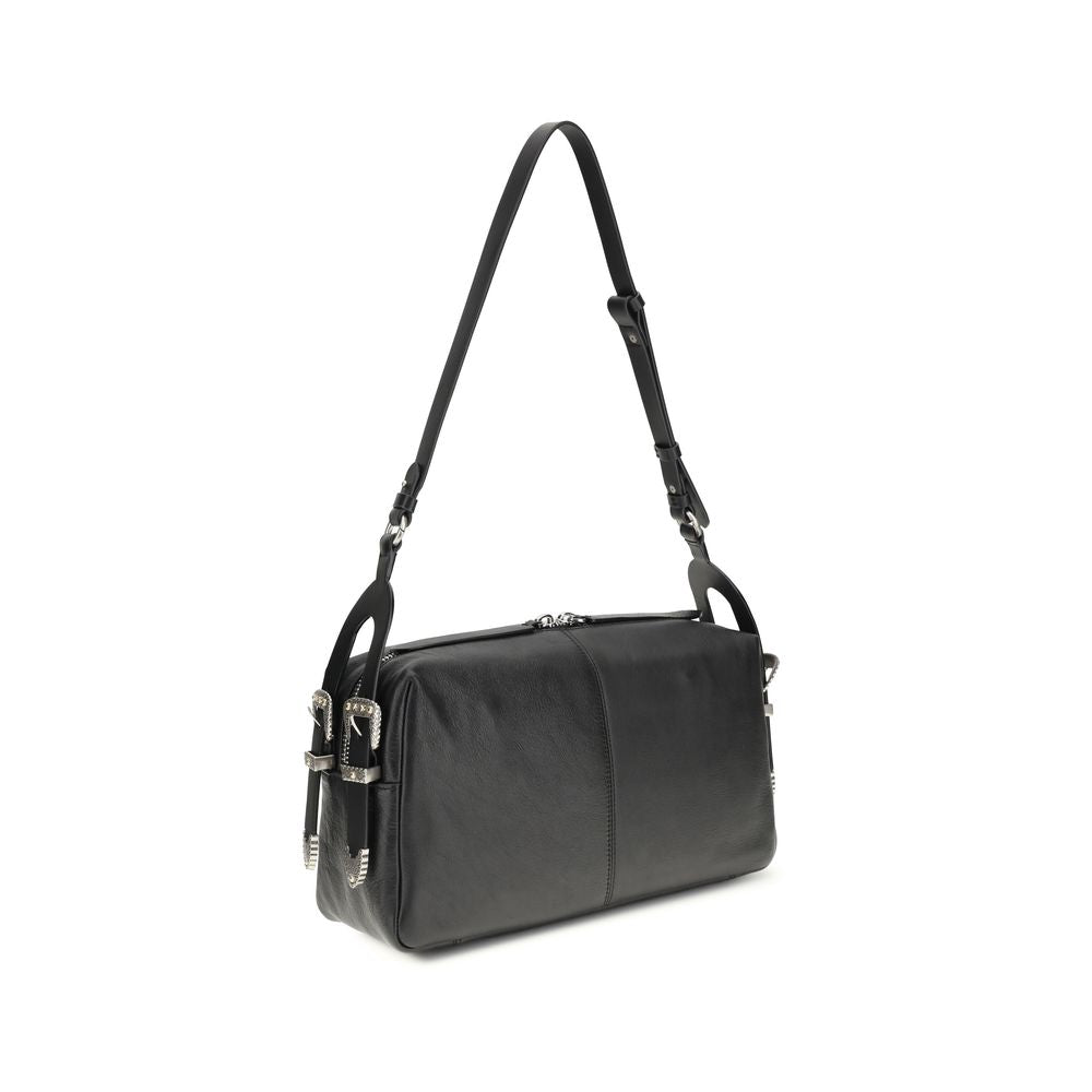 Black Calf Leather Bos Taurus Shoulder Bag - ventzia