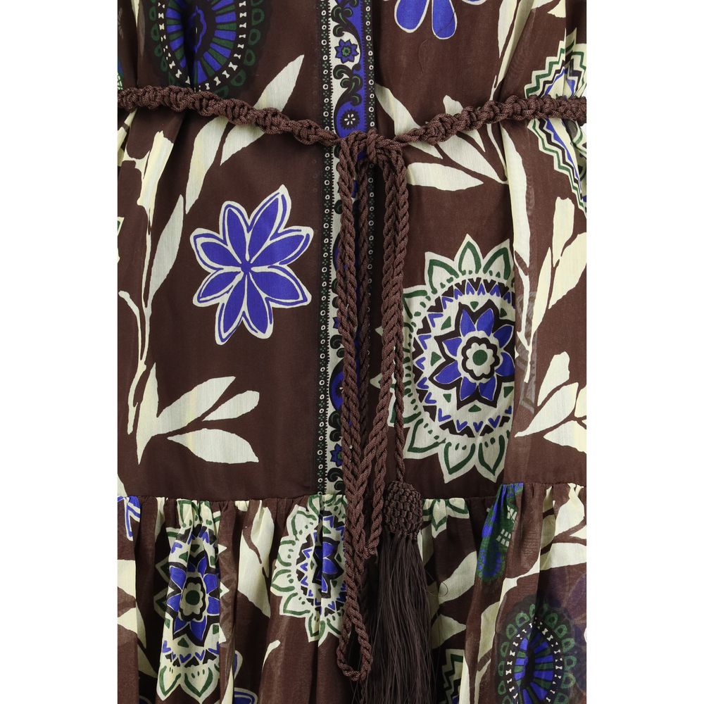 Brown Cotton Casual Dress - ventzia