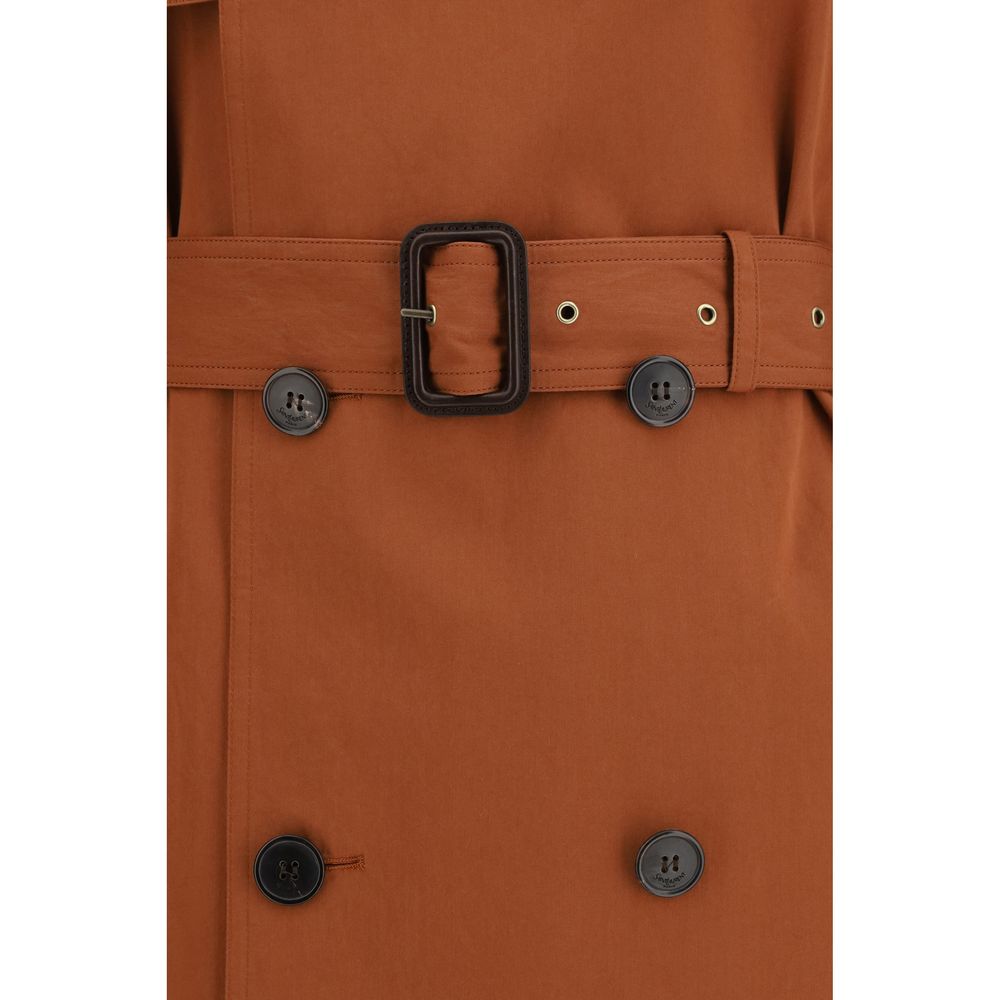 Brown Cotton Trench Coat - ventzia