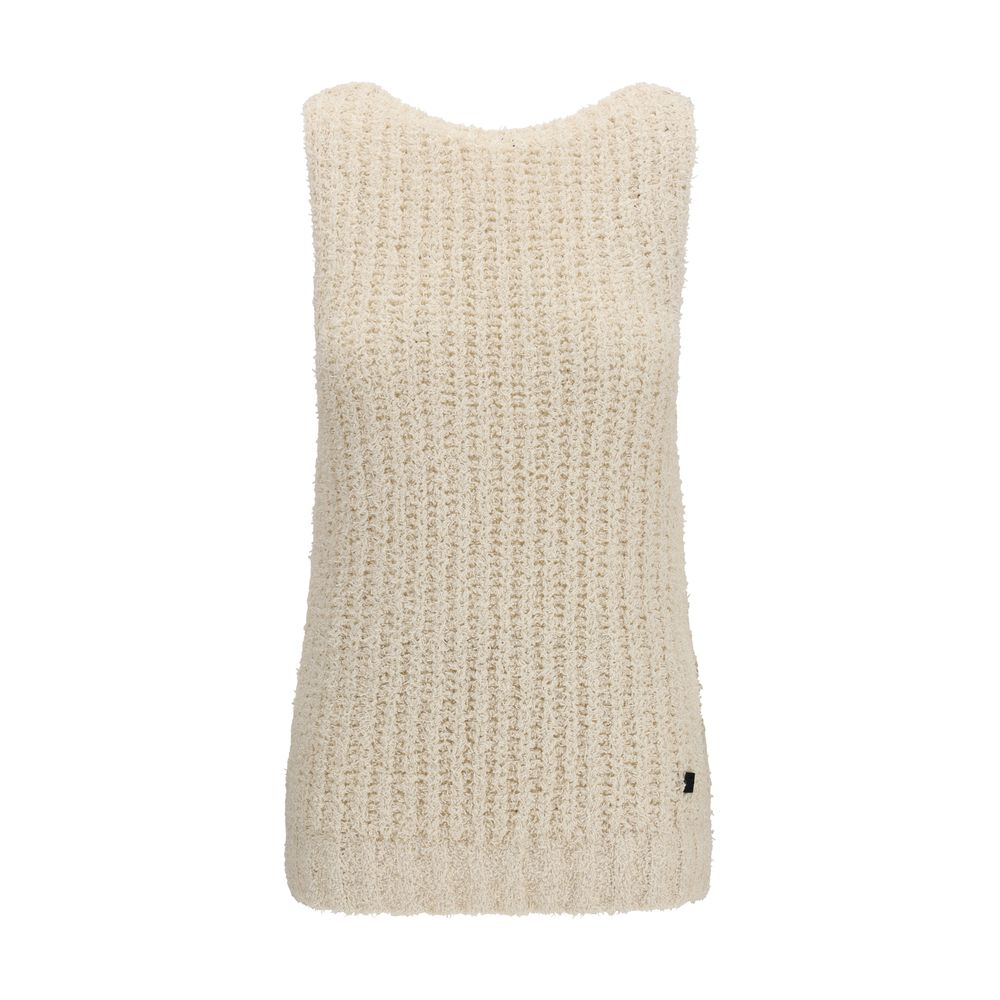 Beige Cotton Sleeveles Sweater - ventzia