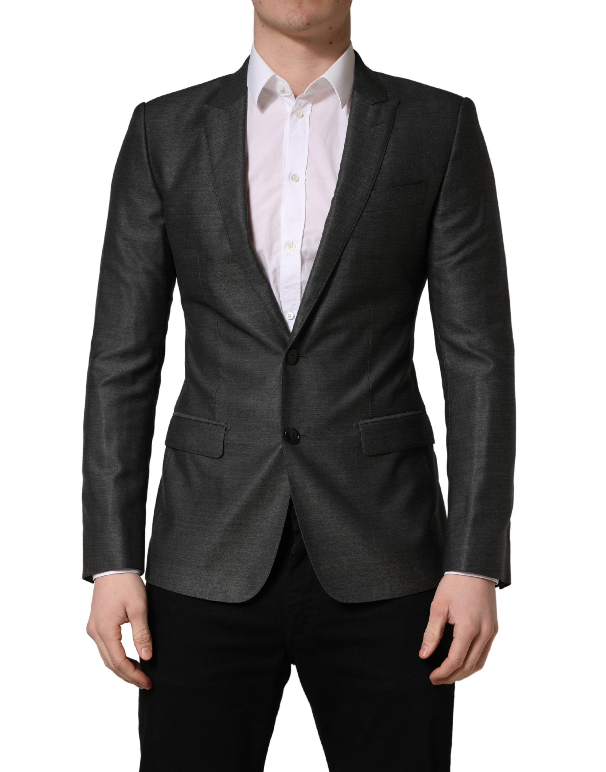 Dark Gray Wool Slim Fit Coat Jacket Blazer - ventzia