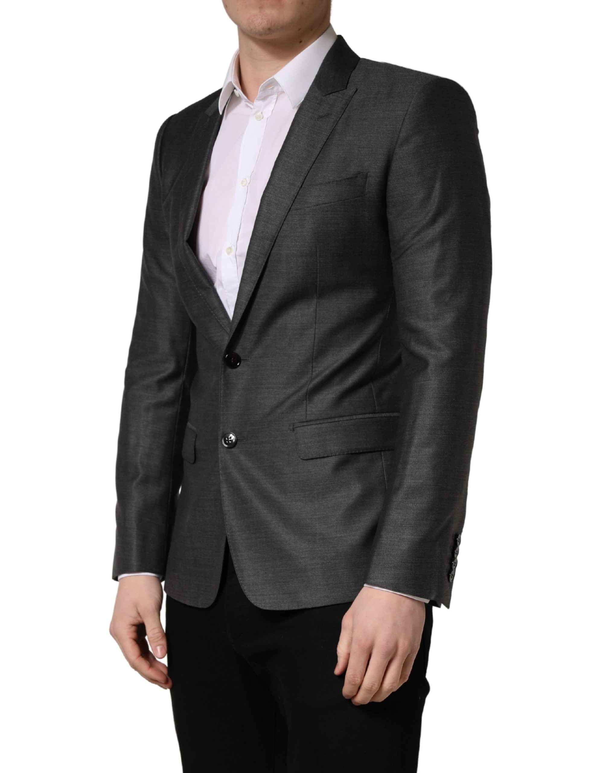 Dark Gray Wool Slim Fit Coat Jacket Blazer - ventzia