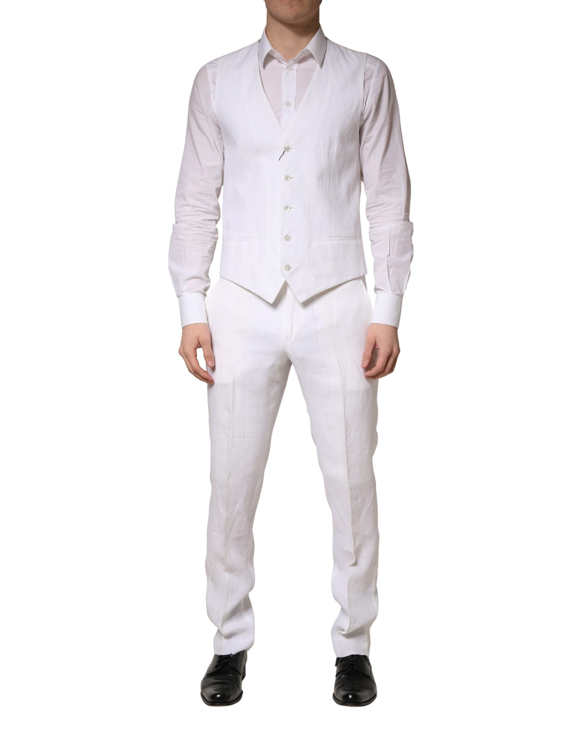 White SARTORIA Linen 2 Piece Men Formal Suit - ventzia